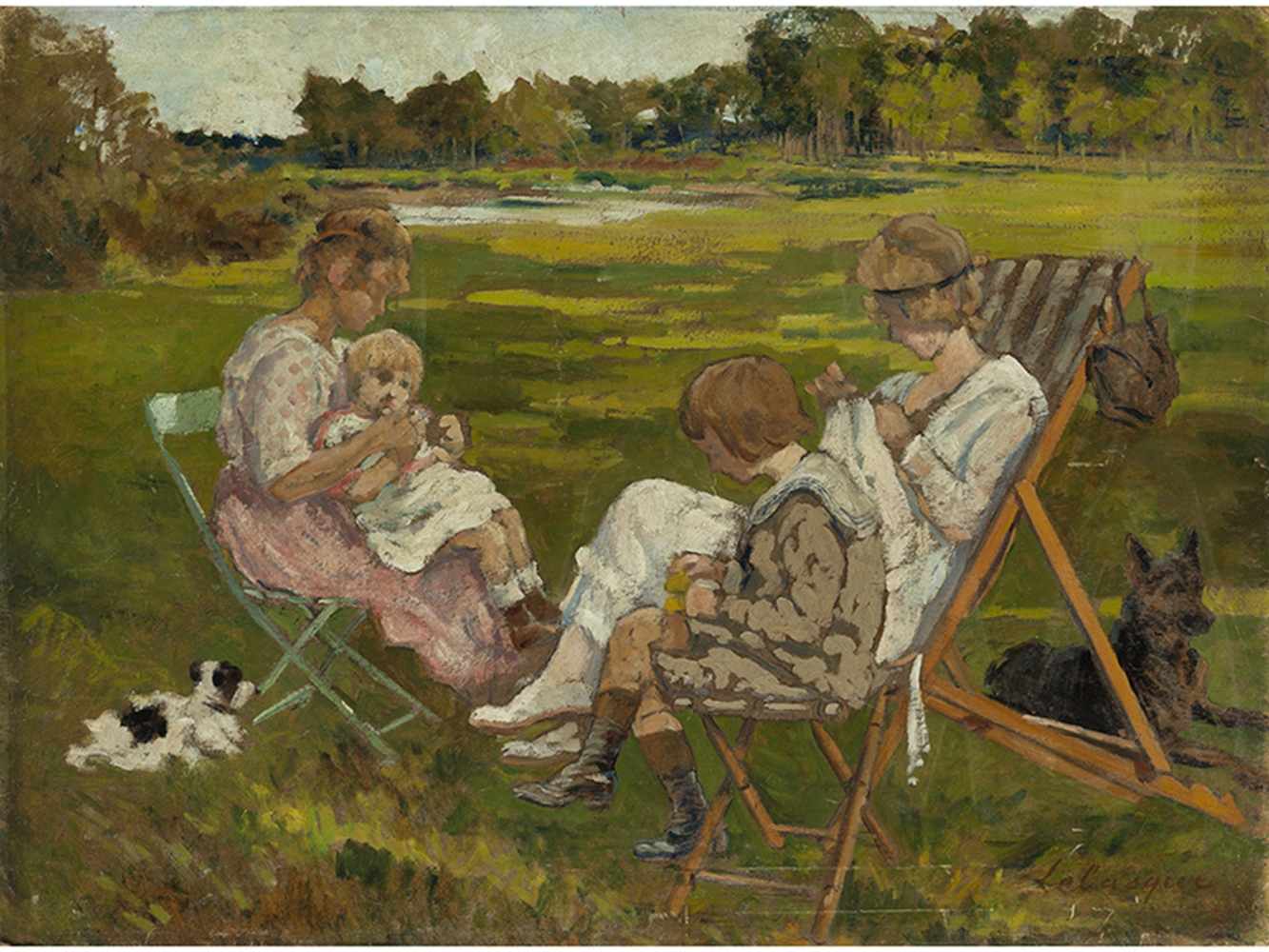 Henri Baptiste Lebasque, 1865 "" 1937 SOMMERLICHE LANDSCHAFT MIT FRAU IM LIEGESTUHL UND KINDERN Öl - Image 7 of 7