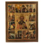 Vita Ikone des Heiligen Nikolaus von Myra 72 x 57 cm. Russland, 18/19. Jh. Eitempera auf Holz.