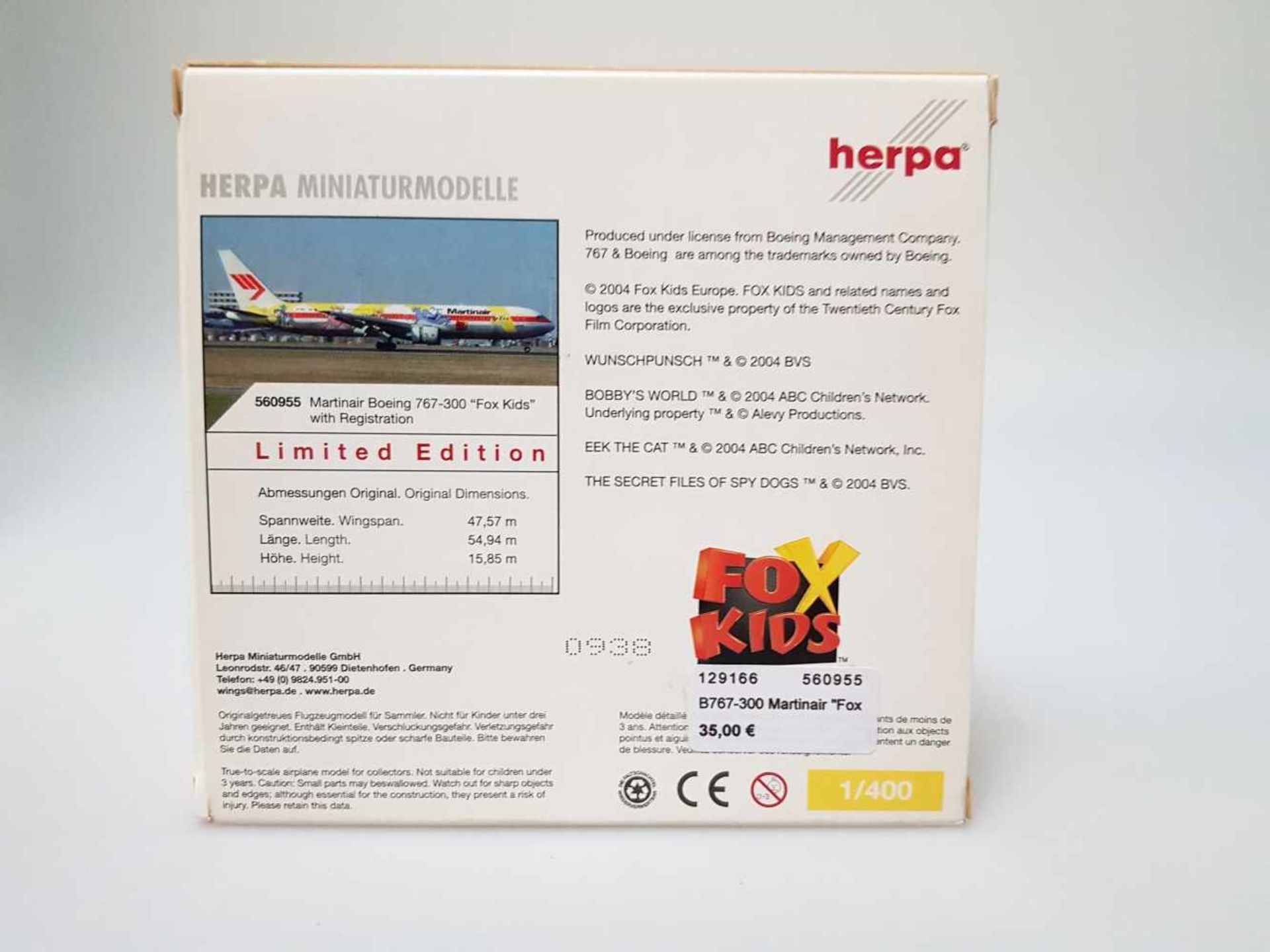 HERPA WINGS 560955 Martinair Boeing 767-300 "Fox Kids" 1:400 - Bild 2 aus 3