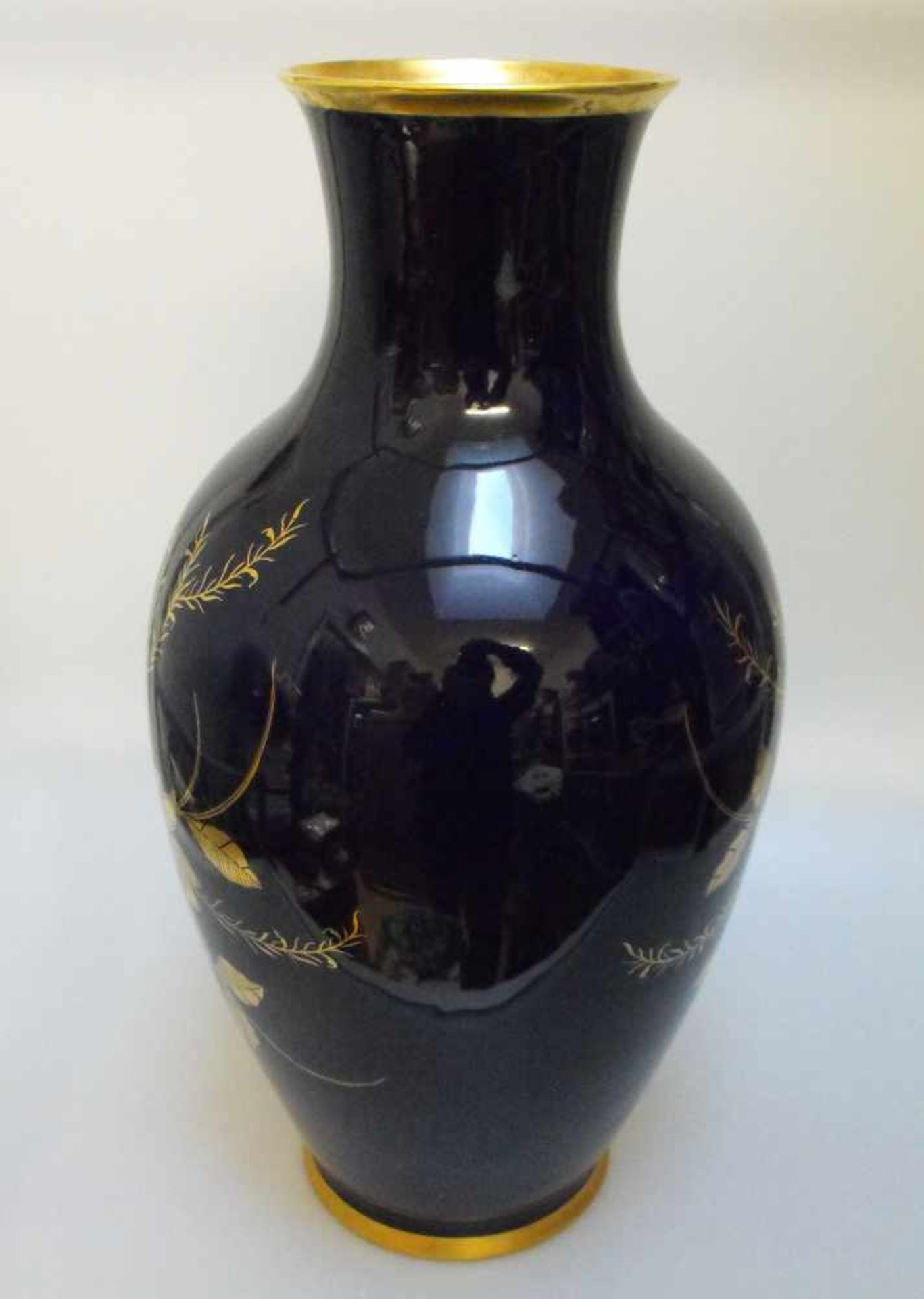 Lindner Bodenvase Vase Kobalt Gold Blau Porzellan Rarität Handarbeit Made in Germany - Bild 3 aus 3