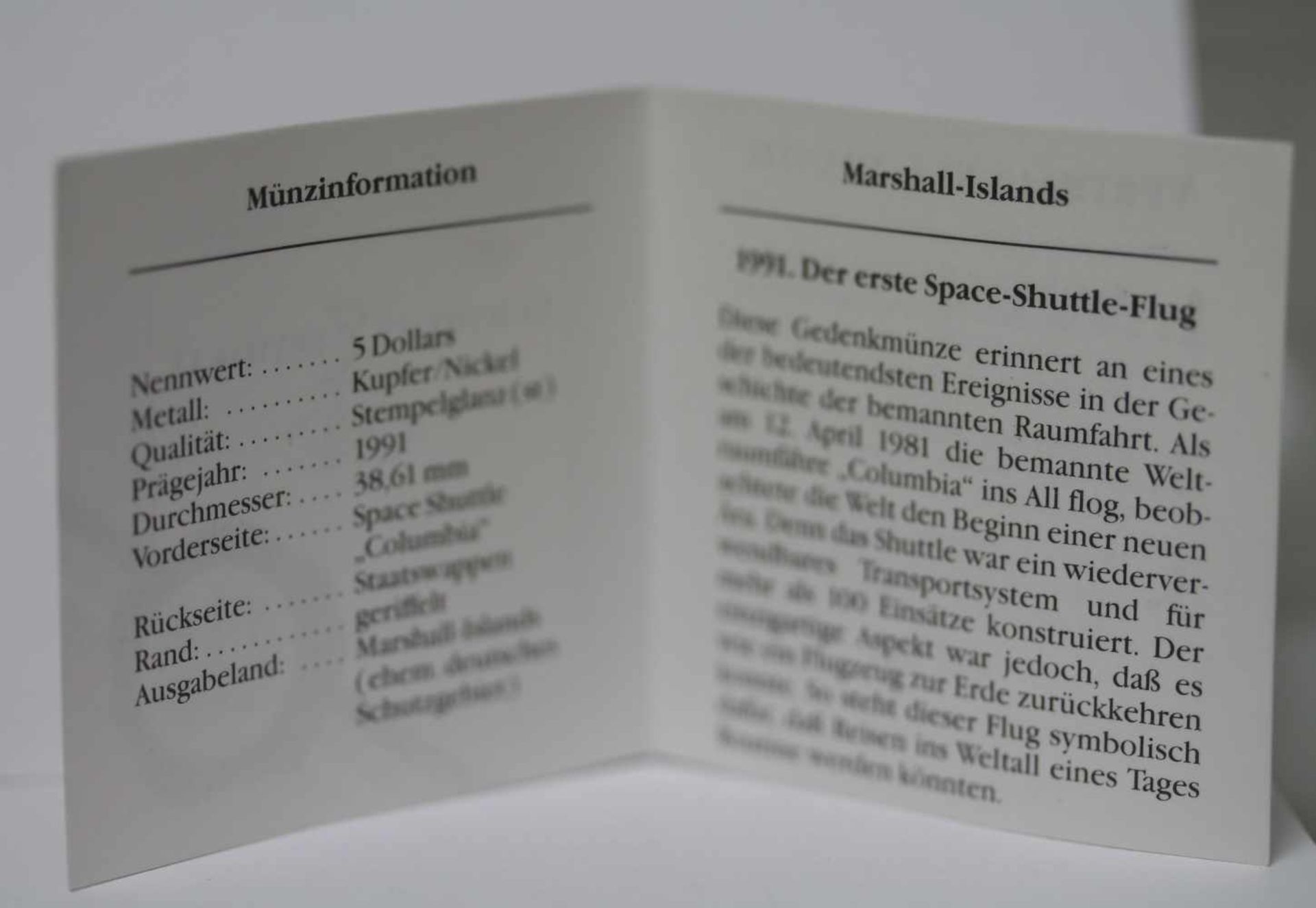 Marshall Islands 1991 Space Shuttle COLUMBIA 1981 - 1991 5 $ Cu/Ni PP - Bild 3 aus 4