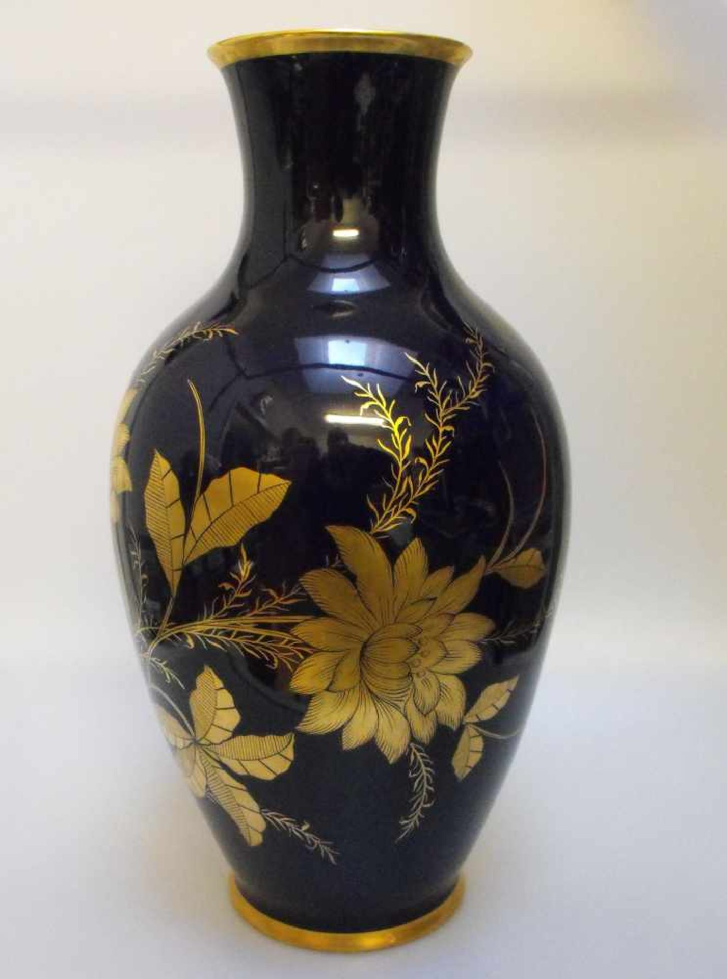 Lindner Bodenvase Vase Kobalt Gold Blau Porzellan Rarität Handarbeit Made in Germany - Bild 2 aus 3