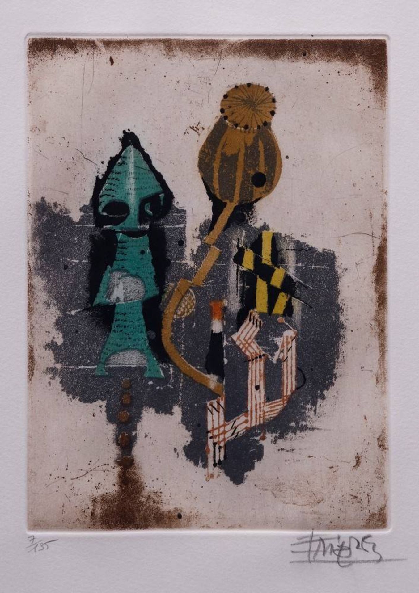 Johnny Friedlaender (1912, Pleß - 1992, Paris)2 compositions, aquatinta on paper, signed in - Bild 3 aus 3