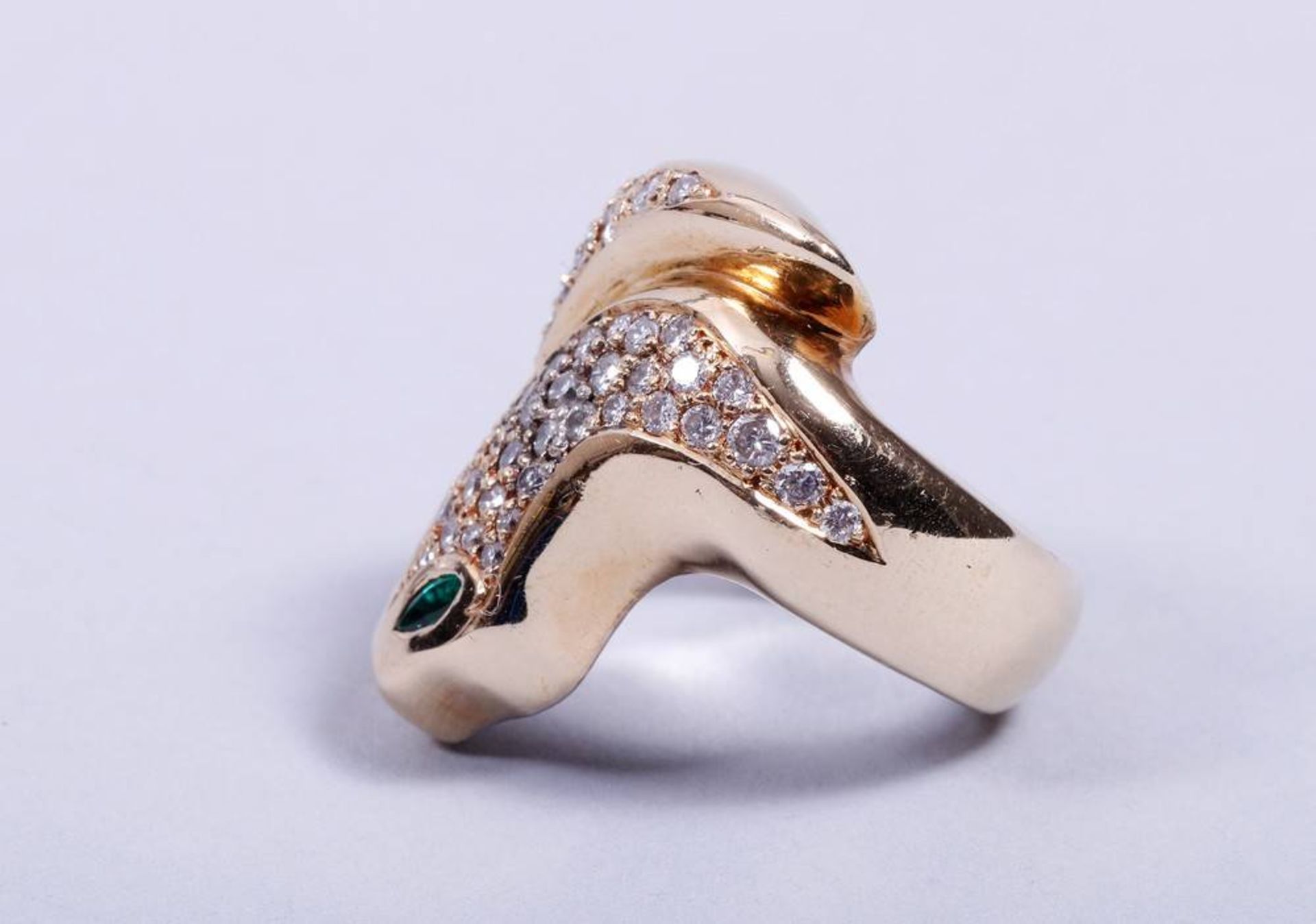 Snake Ring 585 gold, 20th C., set with ca. 56 brilliant cut diamonds, ca. 0,87ct in total and 2 - Bild 4 aus 8