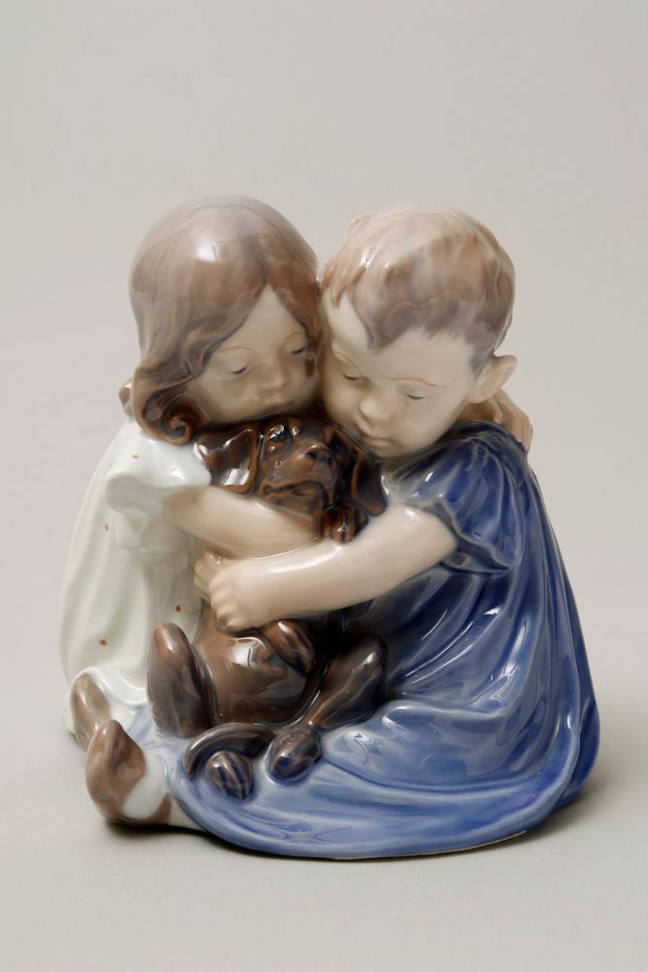 2 Children with Dachshund Puppydesign Christian Thomsen for Royal Copenhagen, Denmark, 1985-91,