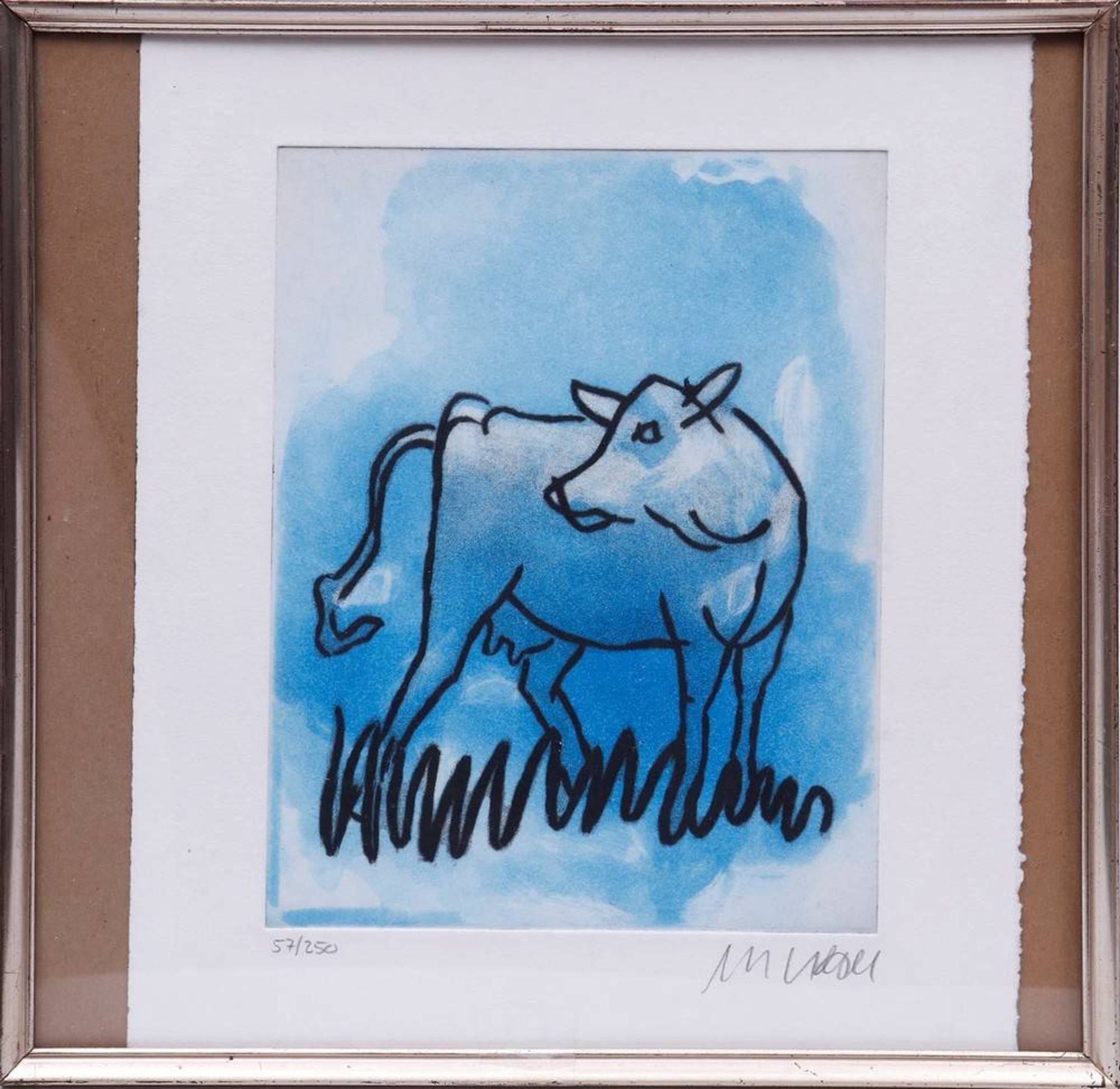 Armin Mueller-Stahl (1930, Tilsit / Eastprussia)Blaue Kuh (blue cow), colour etching, signed in