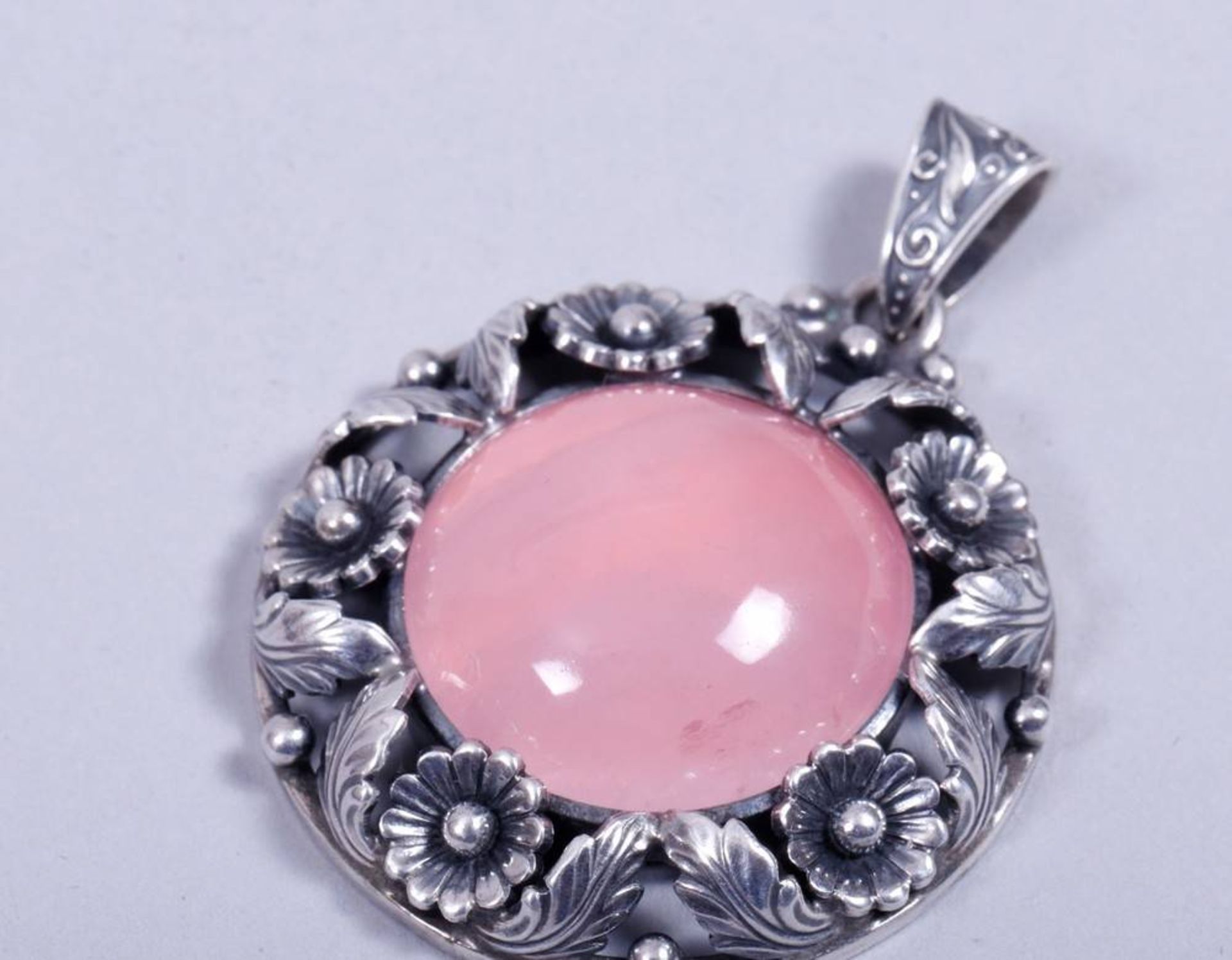 Art Nouveau Pendant silver, 925, N.E. From, Denmark, 1st half 20th C., rose quartz-cabochon, - Bild 2 aus 5