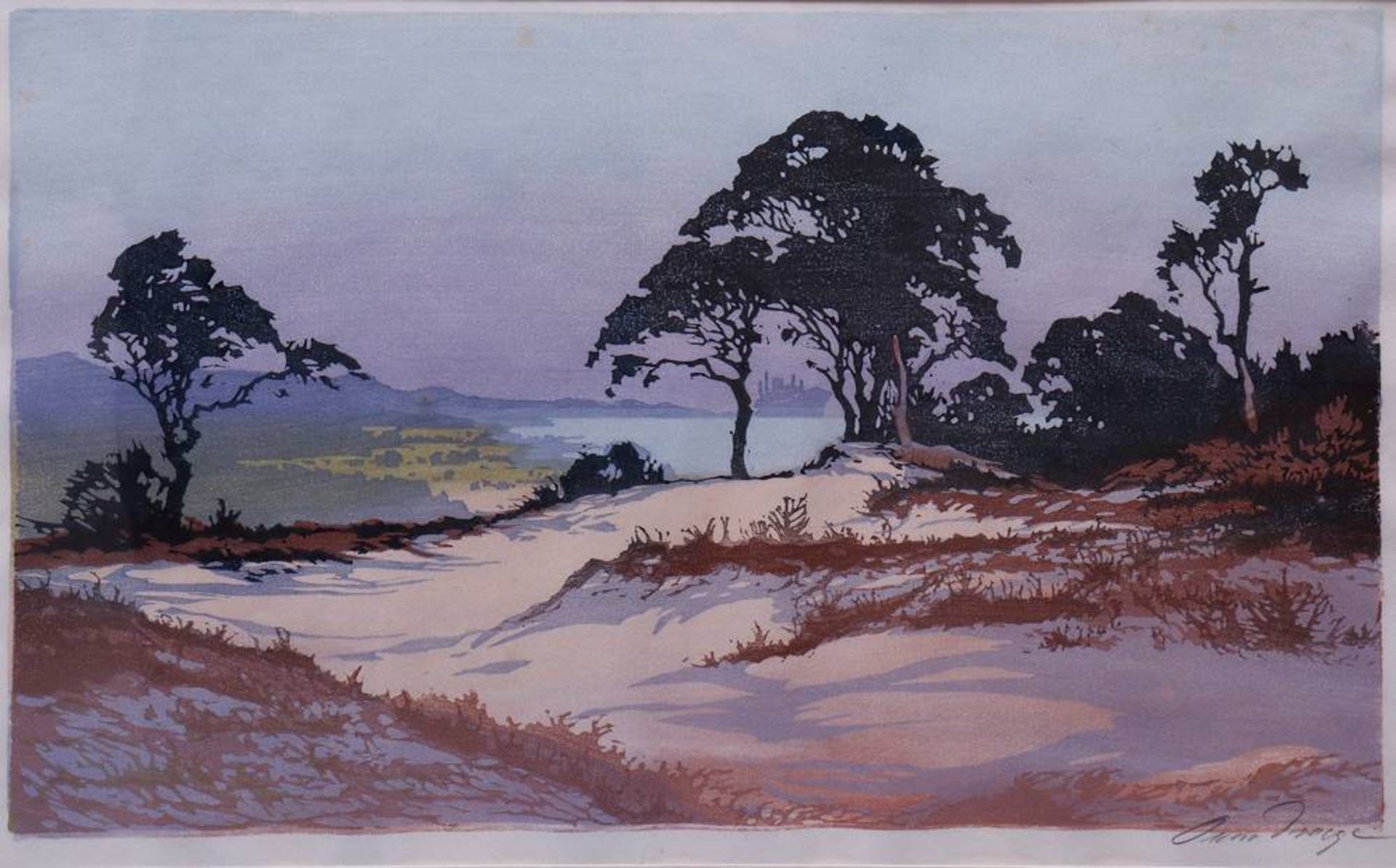 Oskar Droege (1898, Hamburg - 1983, ibid)landscape in Rissen heath, Hamburg, woodcut in colours, - Bild 2 aus 3