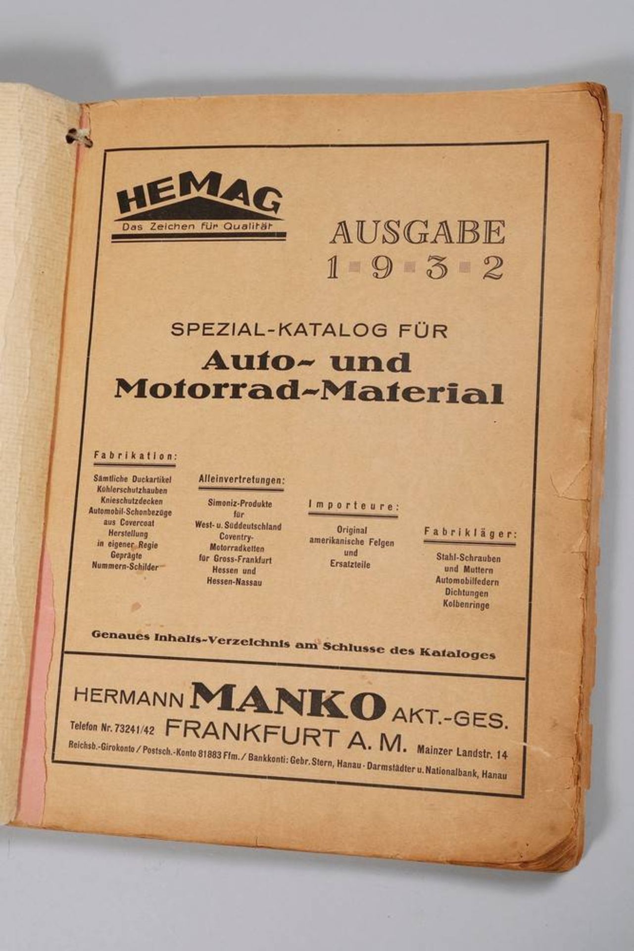 Book - Hermann Manko AG catalogue 1932, car parts and accessories, not collated, signs of age, - Bild 3 aus 3
