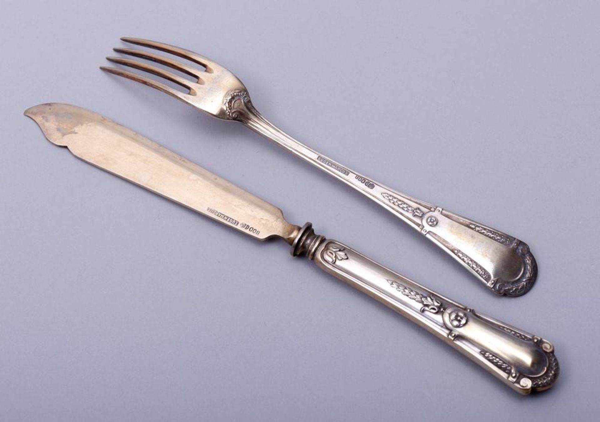 Dessert Cuttlery Set silver, 800, Eugen Marcus, court juwellier, Berlin, ca. 1900, 5 knives and 5 - Bild 4 aus 5