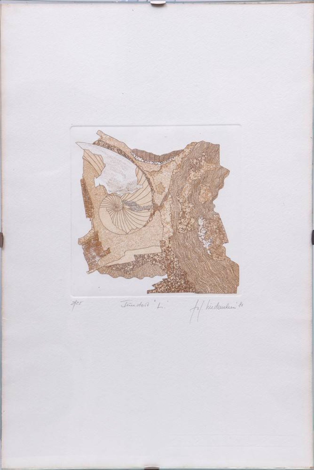 Jo J. Lindemann"Fundort" (ammonite), 1981, colour etching, signed in pencil lower right, Ex. 2/25,