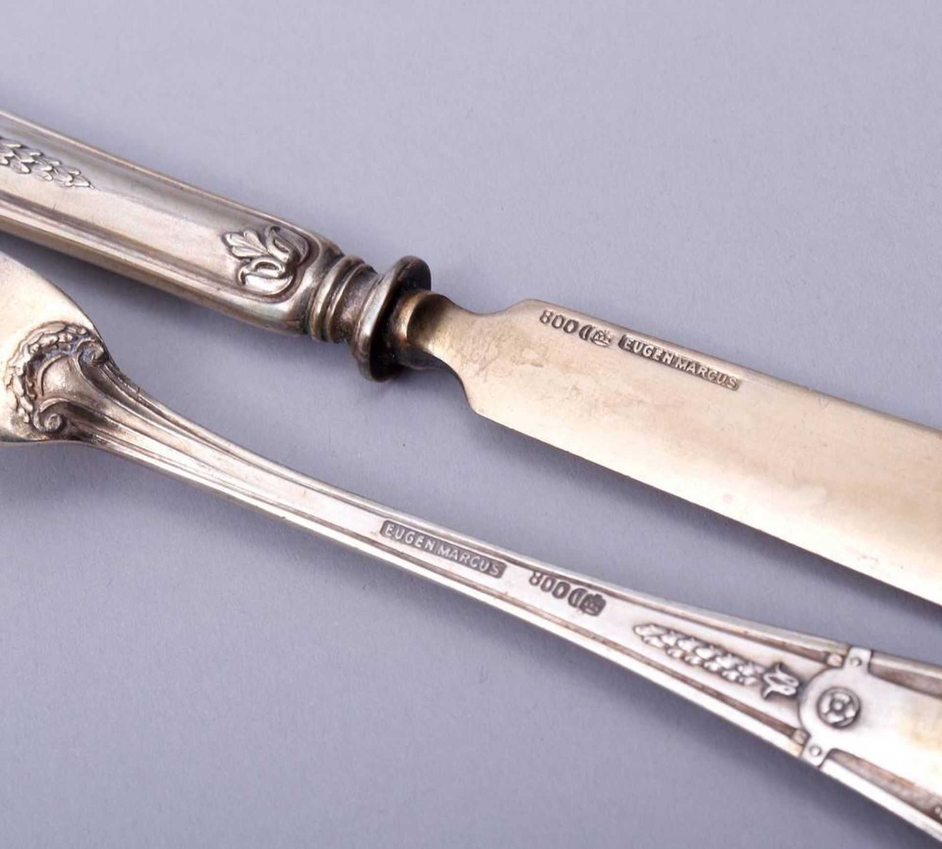 Dessert Cuttlery Set silver, 800, Eugen Marcus, court juwellier, Berlin, ca. 1900, 5 knives and 5 - Bild 5 aus 5