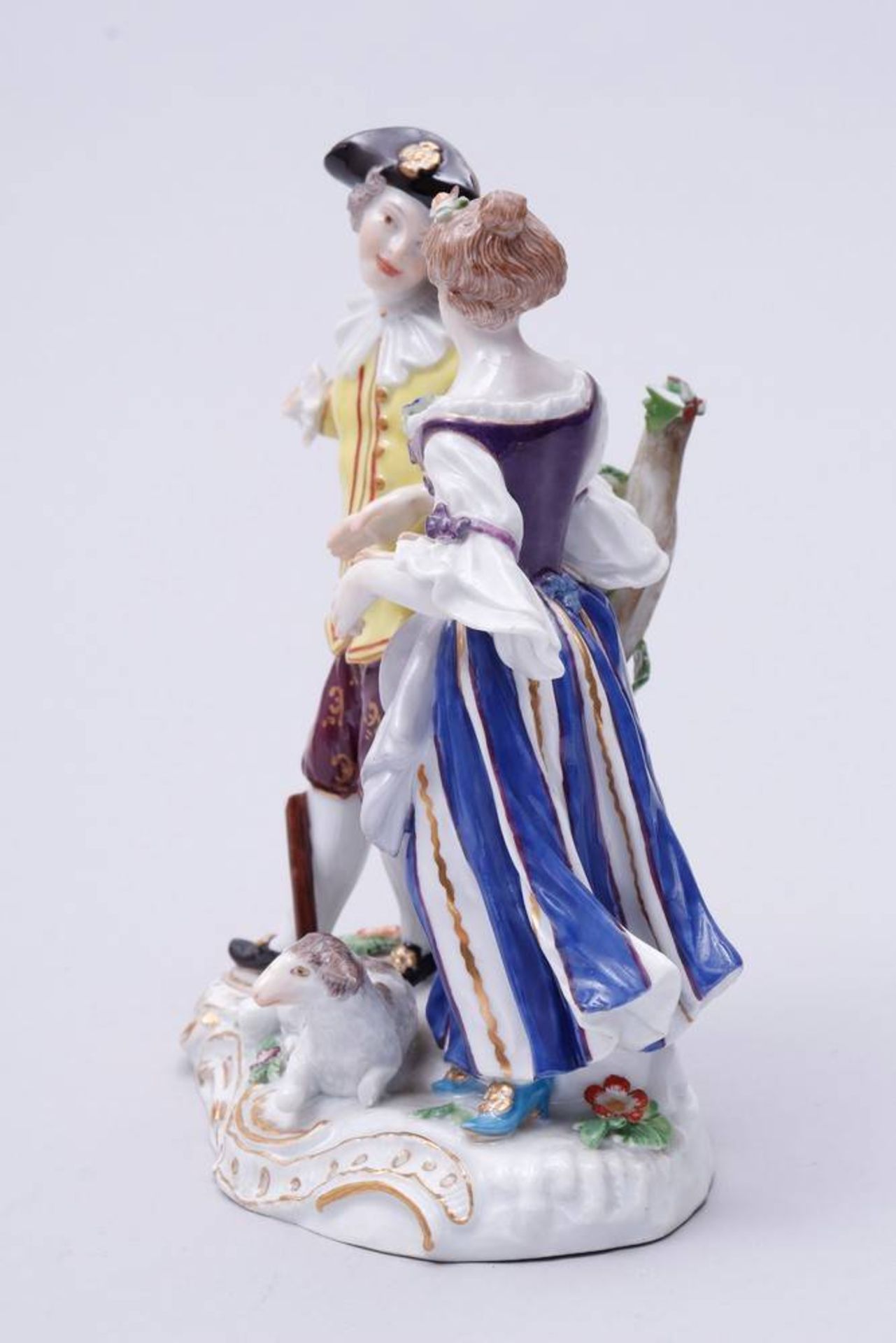 Shepherds Meissen, ca. 1900, design Johann Joachim Kaendler, standing couple with Sheep, - Bild 4 aus 8