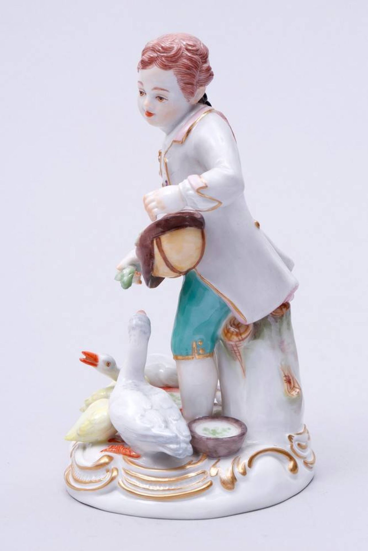 Boy with Geese Meissen, 2nd half 20th C., design Johann Joachm Kaendeler, standing boy, feeding 4 - Bild 4 aus 6