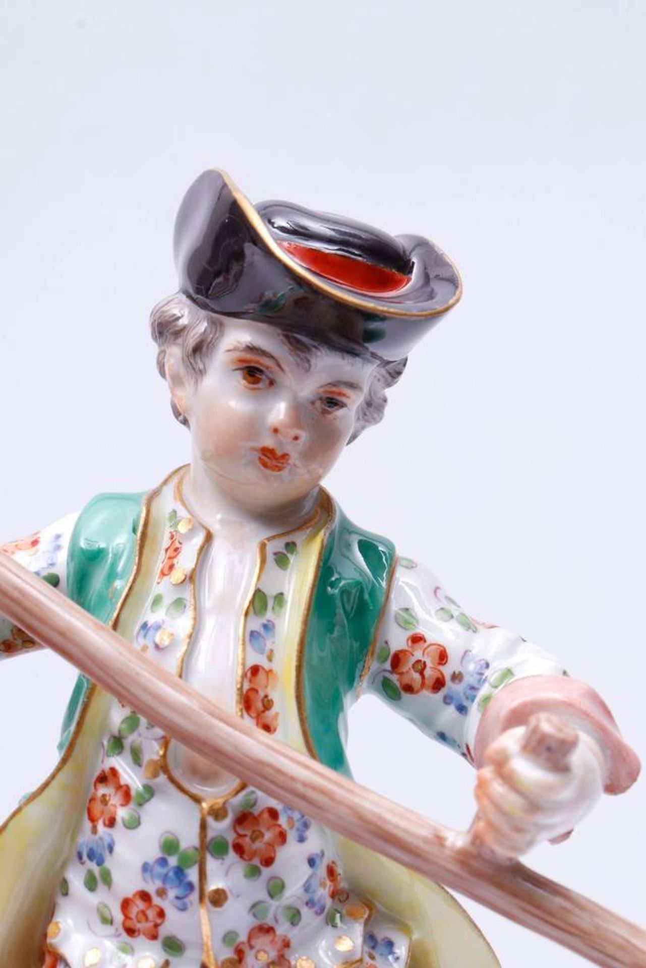 Young Gardener Meissen, 2nd half 20th C., standing boy with scythe, porcelain, painted in colours, - Bild 5 aus 6
