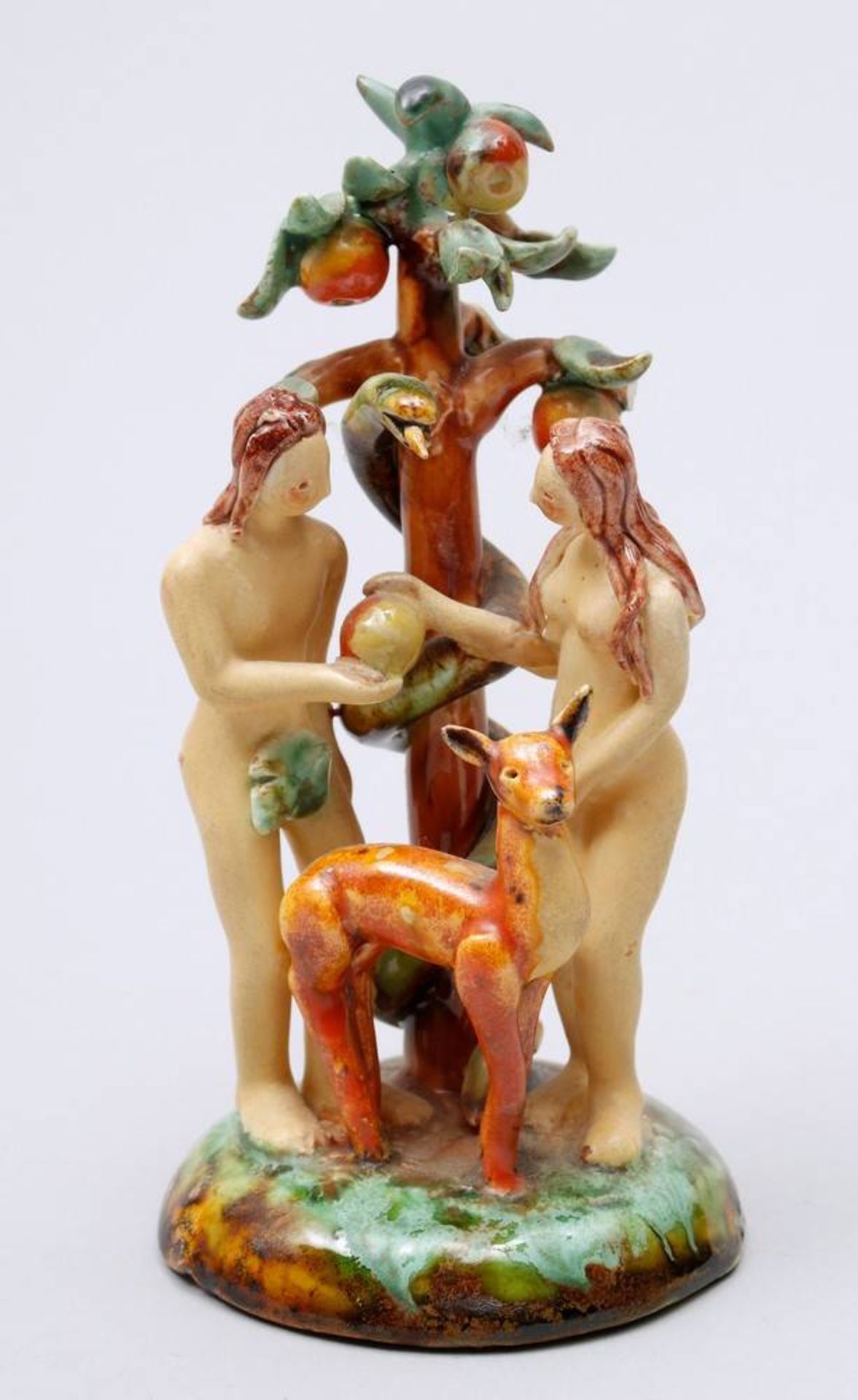 Art Nouveau figural group Vienna, ca. 1900/20, Adam and Eve by the apple tree with snake,