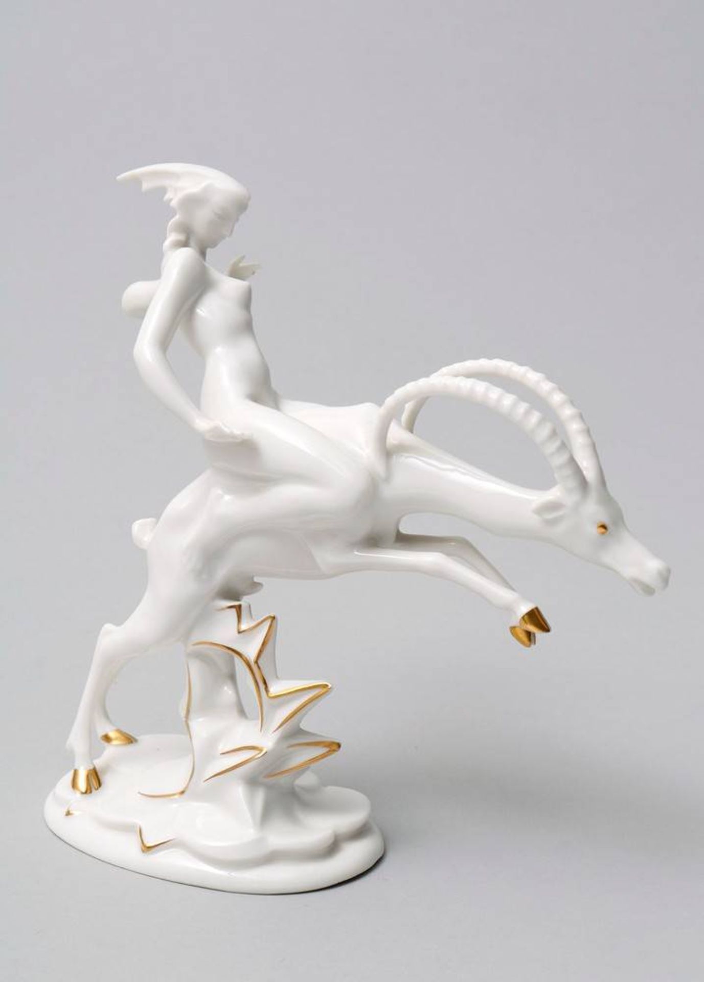 Gazelle Rider Hutschenreuther, ca. 1920, design Karl Tutter, stylised female nude on gazelle, - Bild 2 aus 5