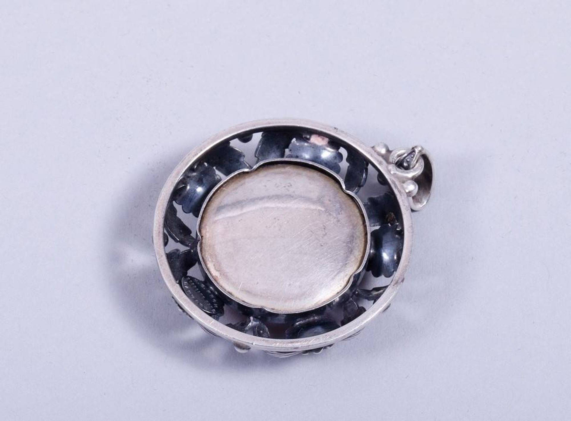 Art Nouveau Pendant silver, 925, N.E. From, Denmark, 1st half 20th C., rose quartz-cabochon, - Bild 4 aus 5