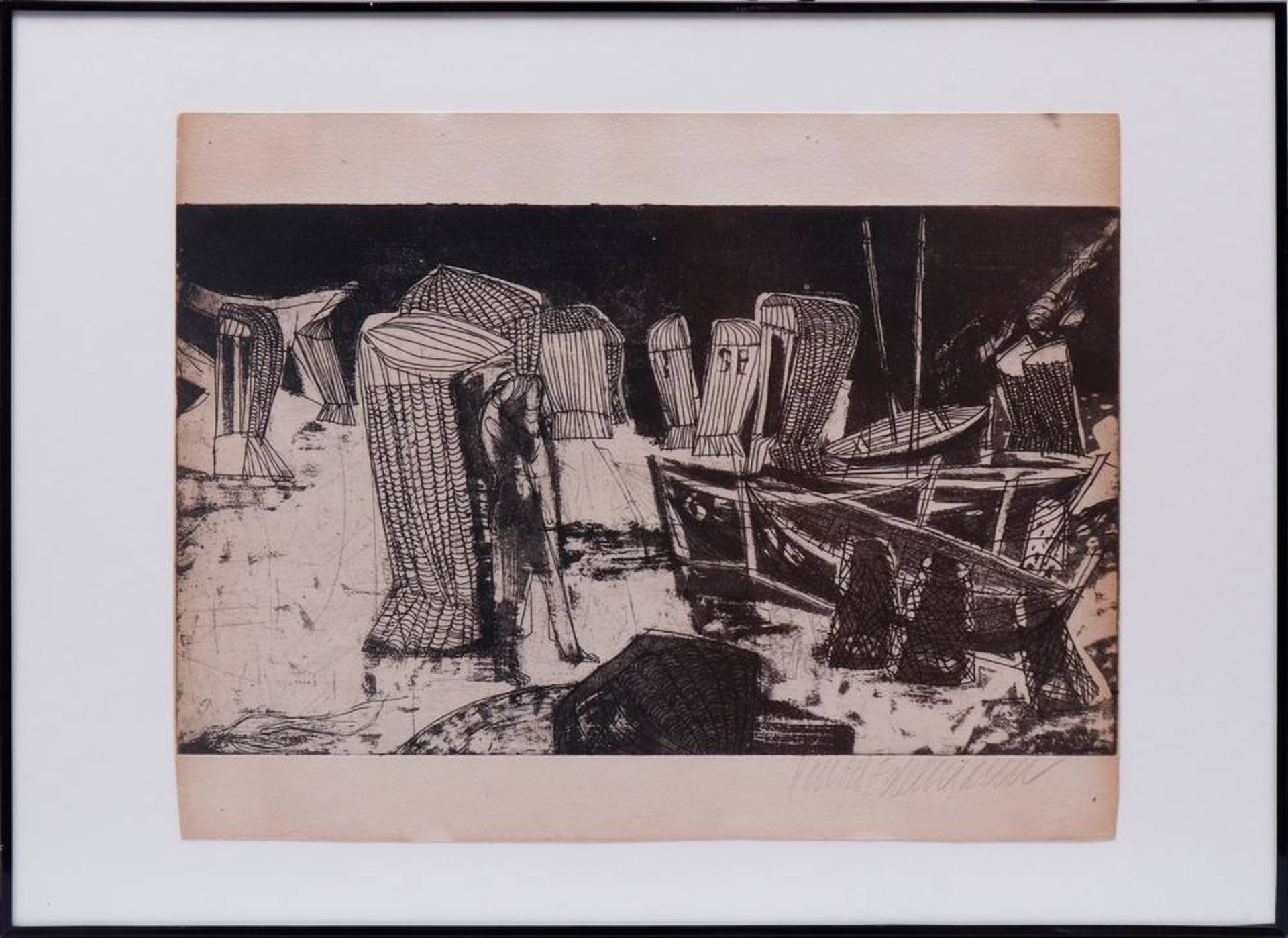 Hanno Edelmann (1923, Hamburg - 2013)Strandkörbe (beach chairs), etching, signed in pencil lower