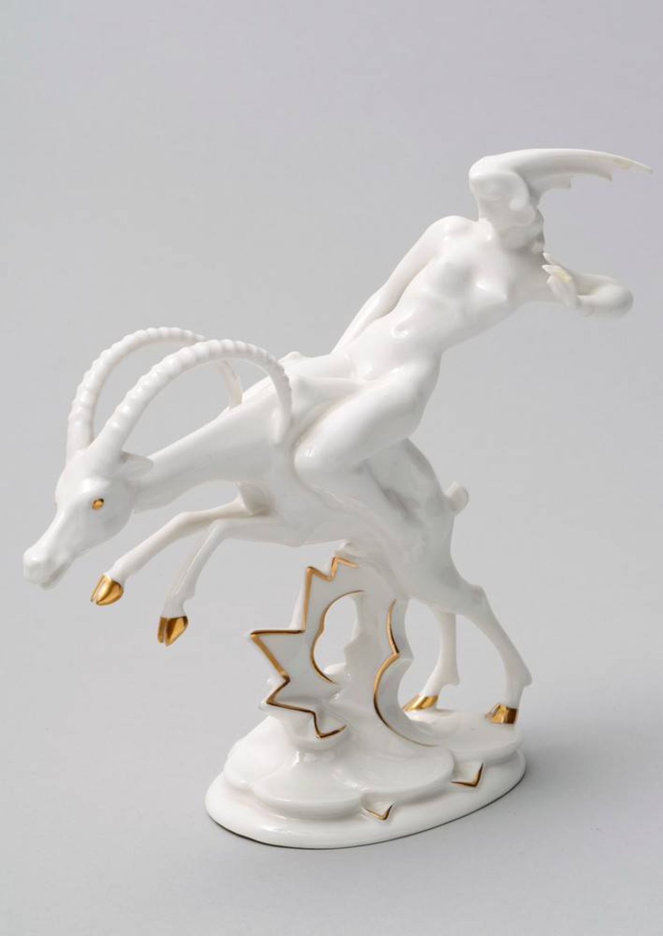 Gazelle Rider Hutschenreuther, ca. 1920, design Karl Tutter, stylised female nude on gazelle,