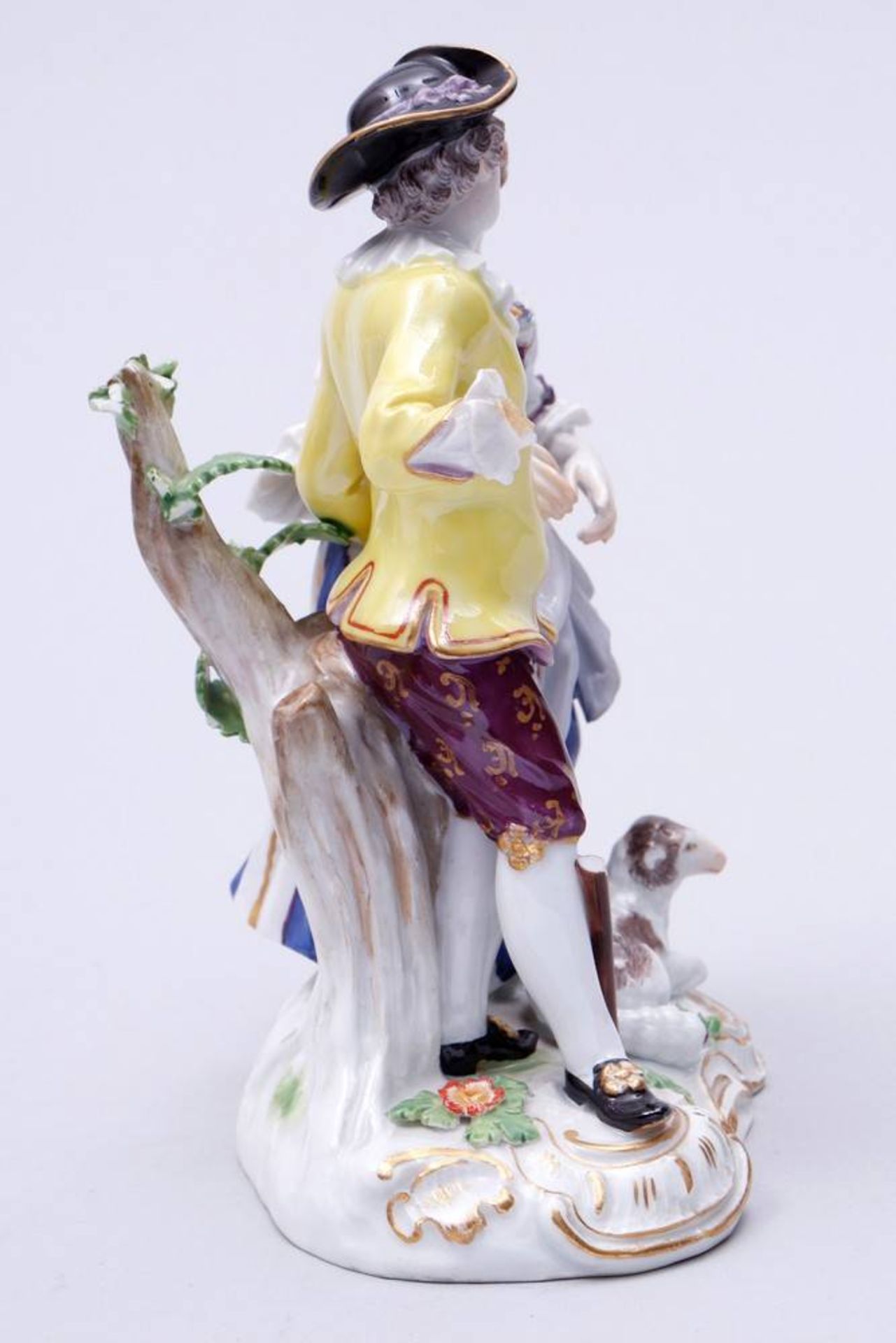 Shepherds Meissen, ca. 1900, design Johann Joachim Kaendler, standing couple with Sheep, - Bild 3 aus 8