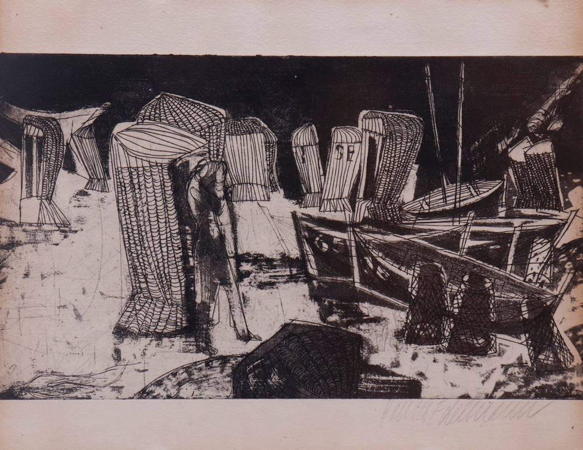 Hanno Edelmann (1923, Hamburg - 2013)Strandkörbe (beach chairs), etching, signed in pencil lower - Bild 2 aus 2