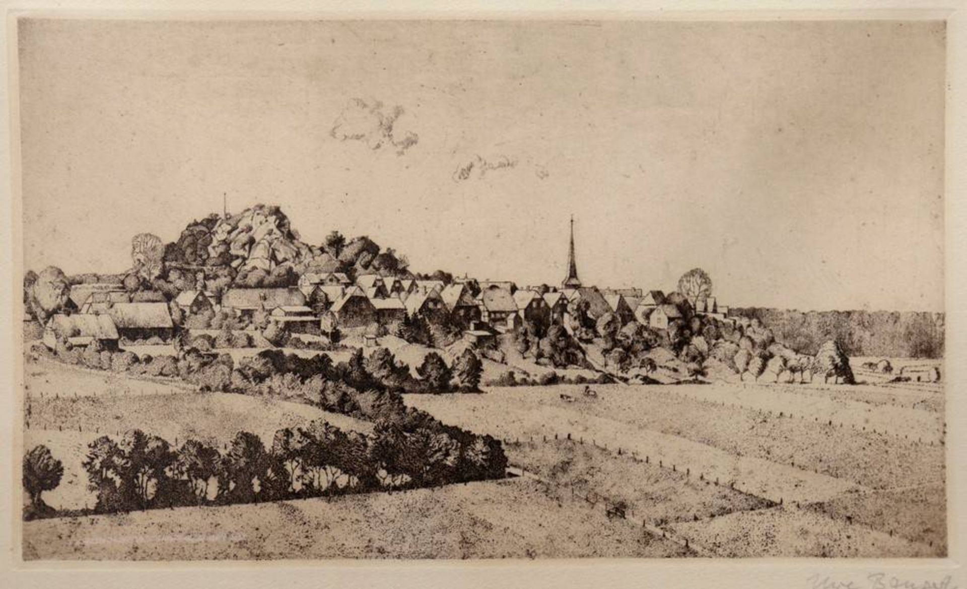 Uwe Bangert (1927, Neumünster - 2017, Bad Segeberg)view of Bad Segeberg, etching, signed lower right - Bild 2 aus 2