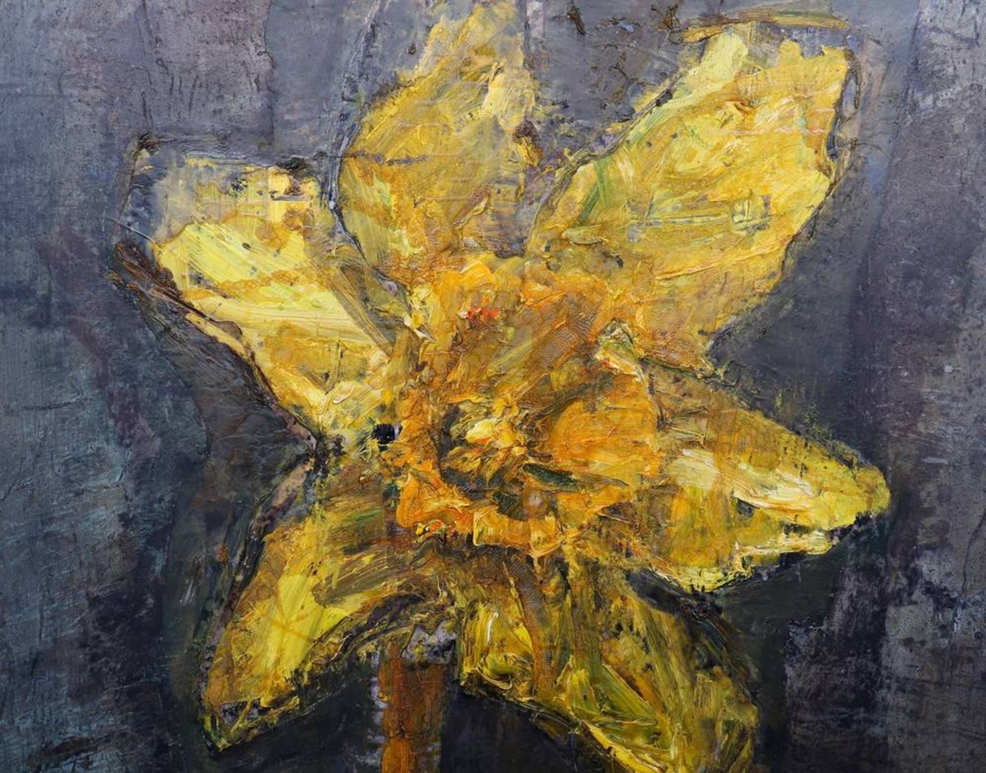 Erasmus Zipfel (b. 1955, Breslau, Lübeck artist)"Narzisse" (daffodil), 1991, oil/resin/canvas, verso - Bild 2 aus 4