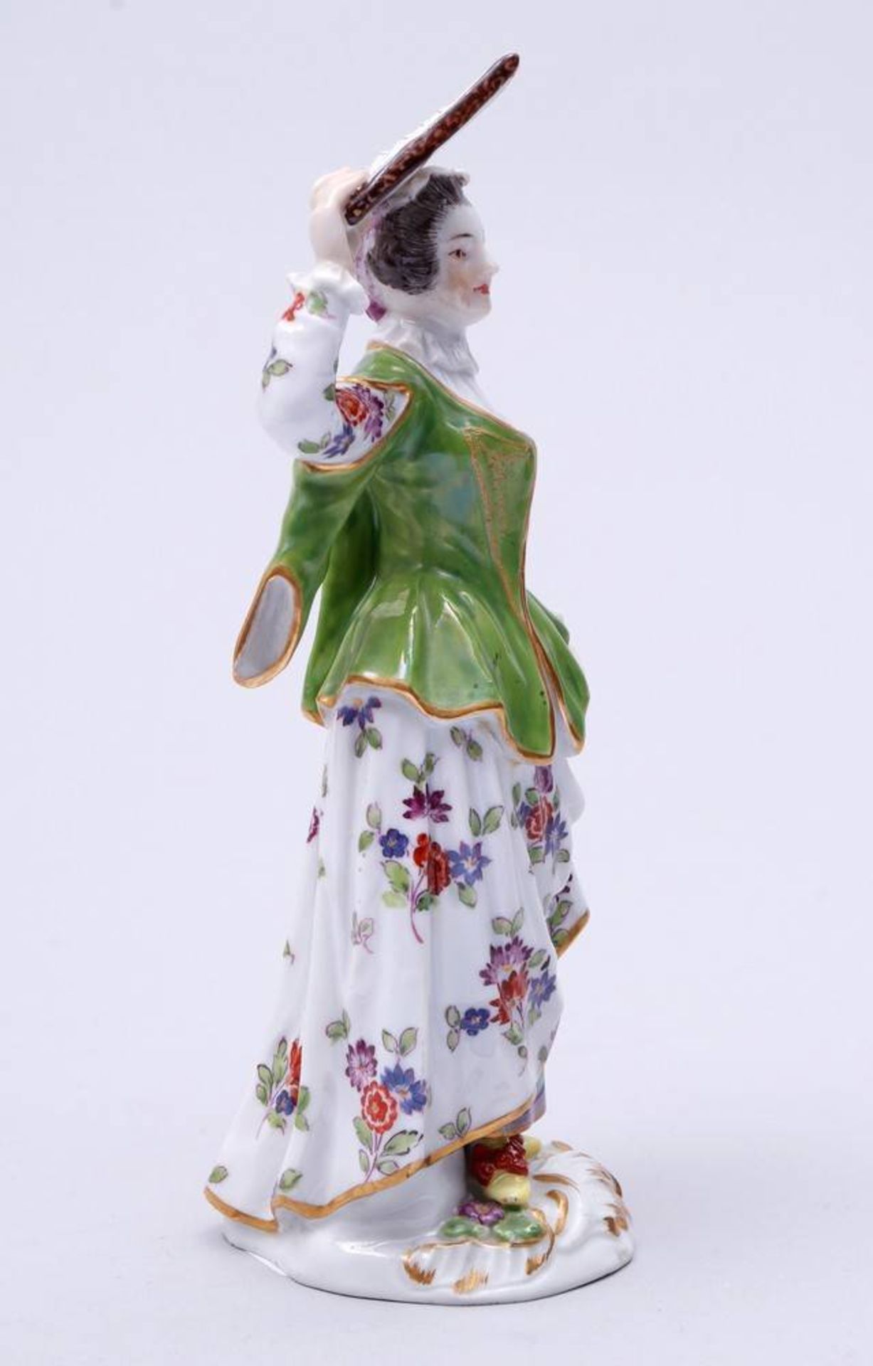 Polish Lady Meissen, ca. 1900, design Peter Reinicke, standing Lady, holding a fan, porcelai, - Bild 3 aus 5