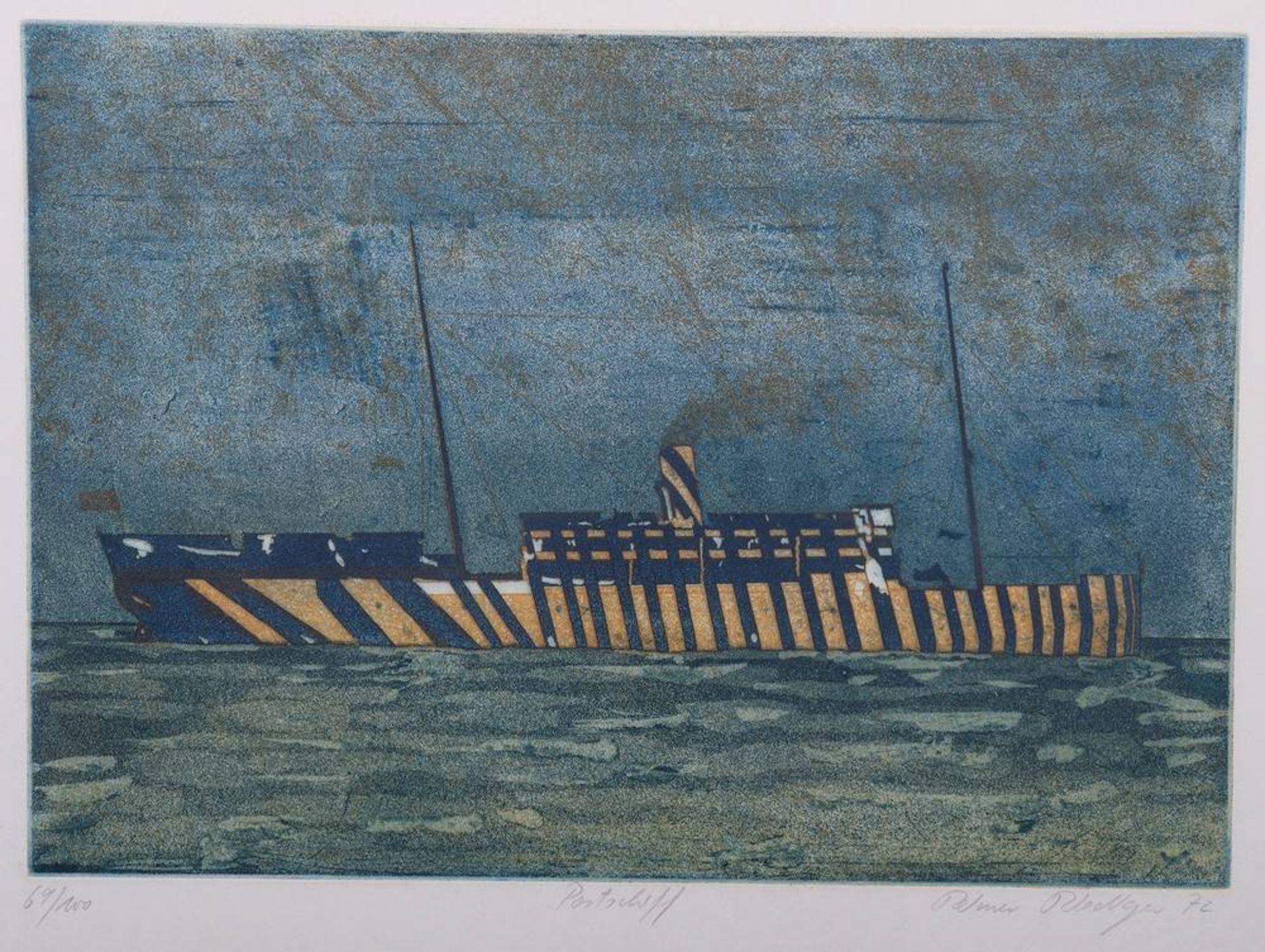 Reimer Riediger (1942, Elmshorn - 1991, Sörup)"Postschiff" (mail ship), 1972, aquatinta, signed a. - Bild 2 aus 5