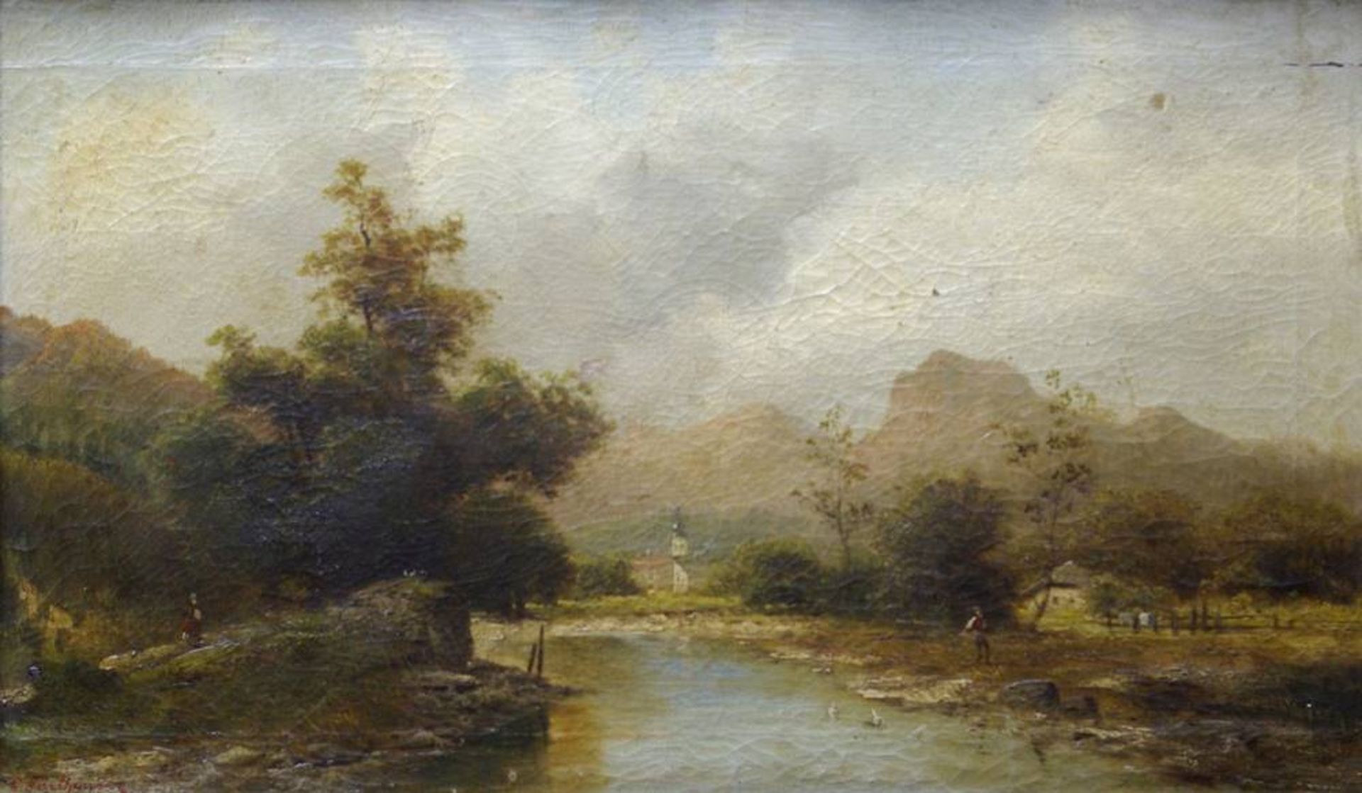 G. Karthäuser (active 19th C.), south german river landscape, oil/canvas, framed ca. 53x73cm,
