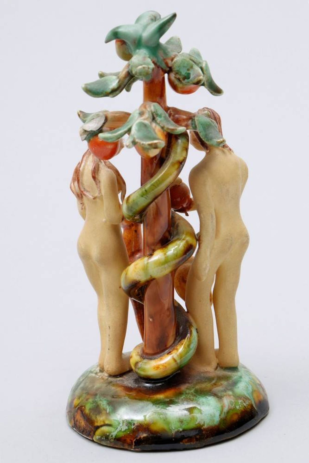 Art Nouveau figural group Vienna, ca. 1900/20, Adam and Eve by the apple tree with snake, - Bild 2 aus 4