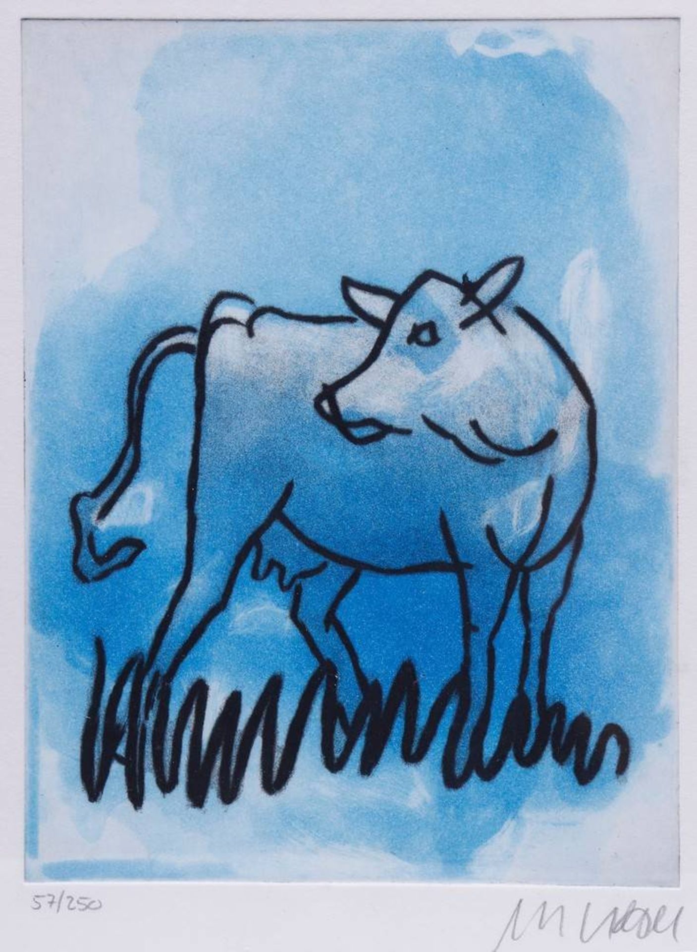 Armin Mueller-Stahl (1930, Tilsit / Eastprussia)Blaue Kuh (blue cow), colour etching, signed in - Bild 2 aus 2