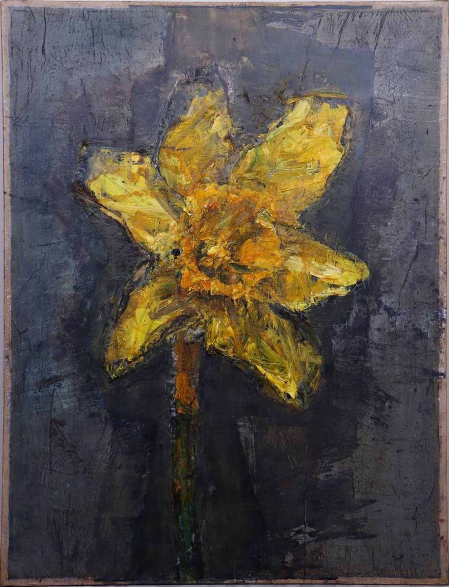 Erasmus Zipfel (b. 1955, Breslau, Lübeck artist)"Narzisse" (daffodil), 1991, oil/resin/canvas, verso