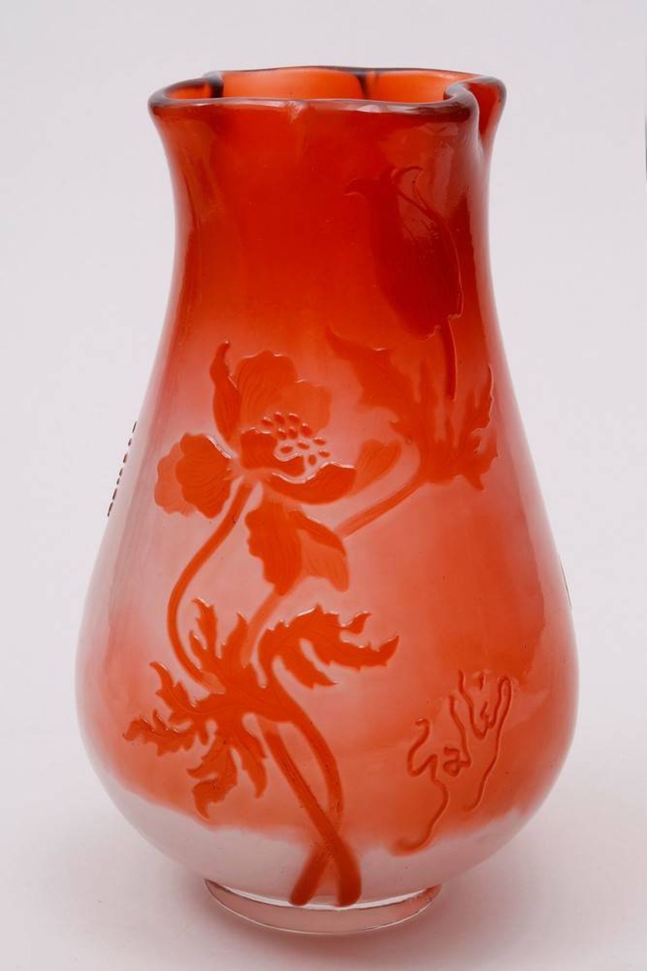 Art Nouveau-Vase Emile Galé, France, ca 1900, ovoid form with pinched rim, etched and polished Poppy - Bild 2 aus 4