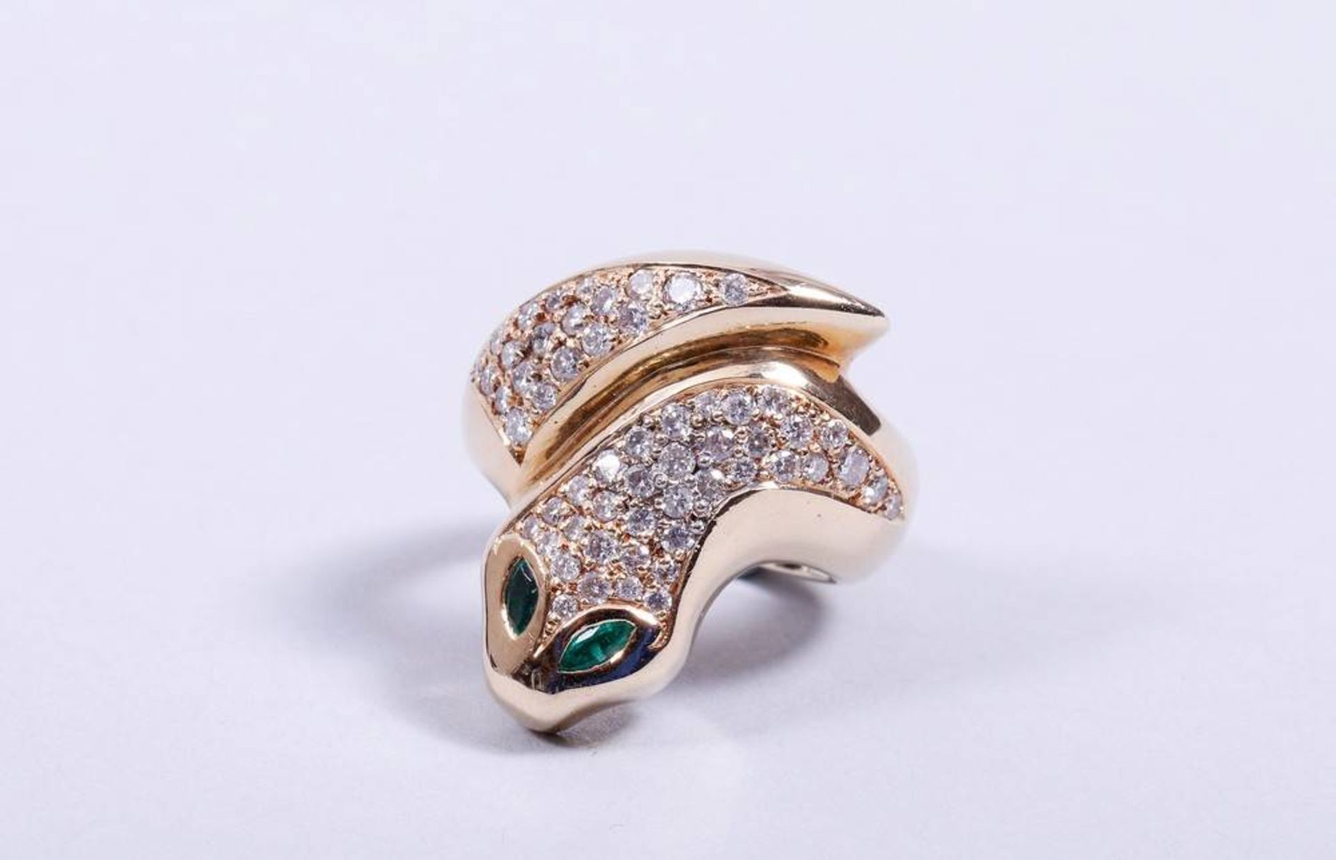 Snake Ring 585 gold, 20th C., set with ca. 56 brilliant cut diamonds, ca. 0,87ct in total and 2