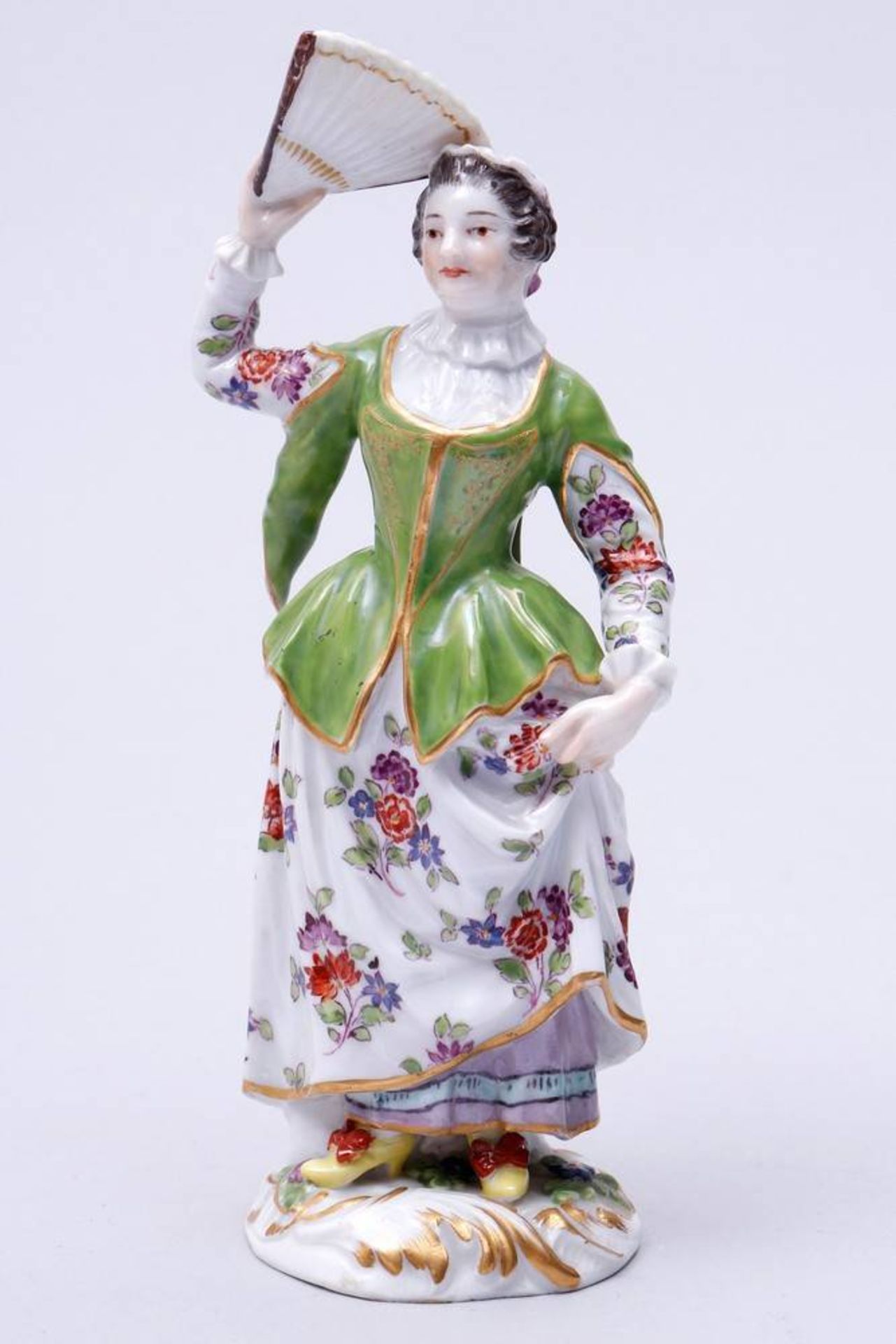 Polish Lady Meissen, ca. 1900, design Peter Reinicke, standing Lady, holding a fan, porcelai,