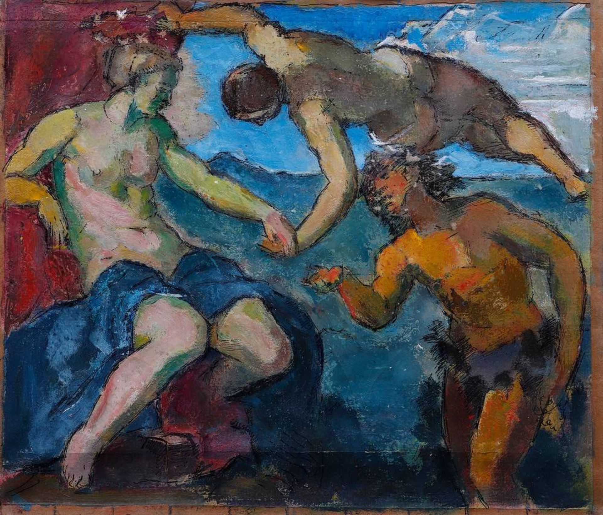 "Bacchus und Ariadne" nach TintorettoUnbekannter Künstler, wohl 1.H.20. Jhdt., Öl auf Papier, u.r. - Bild 2 aus 3