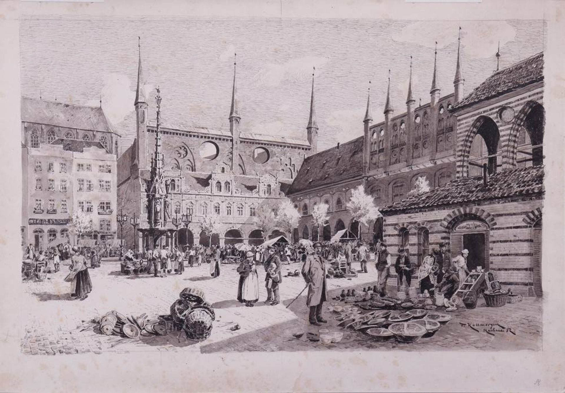 Friedrich Kallmorgen (1856 in Altona - 1924 in Grötzingen)Marktszene auf dem Lübecker