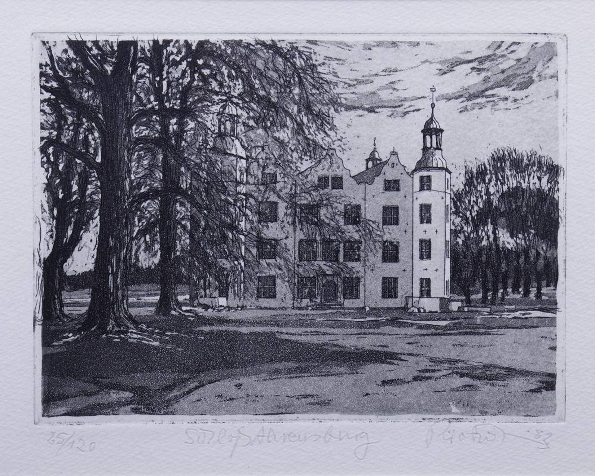 Schloss AhrensburgRadierung, u.r. unl. sign. u. dat. (19)82, bet., Ex. 25/120, ca. 10x13cm, - Bild 2 aus 2