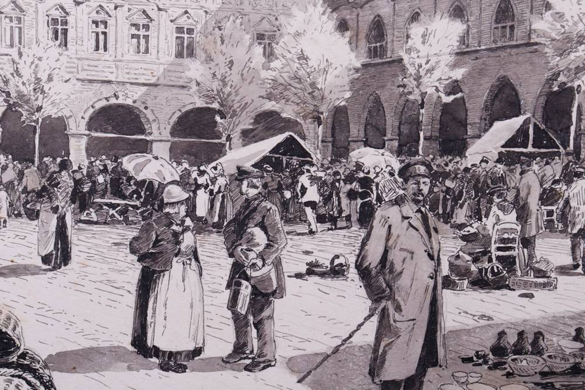 Friedrich Kallmorgen (1856 in Altona - 1924 in Grötzingen)Marktszene auf dem Lübecker - Bild 3 aus 4
