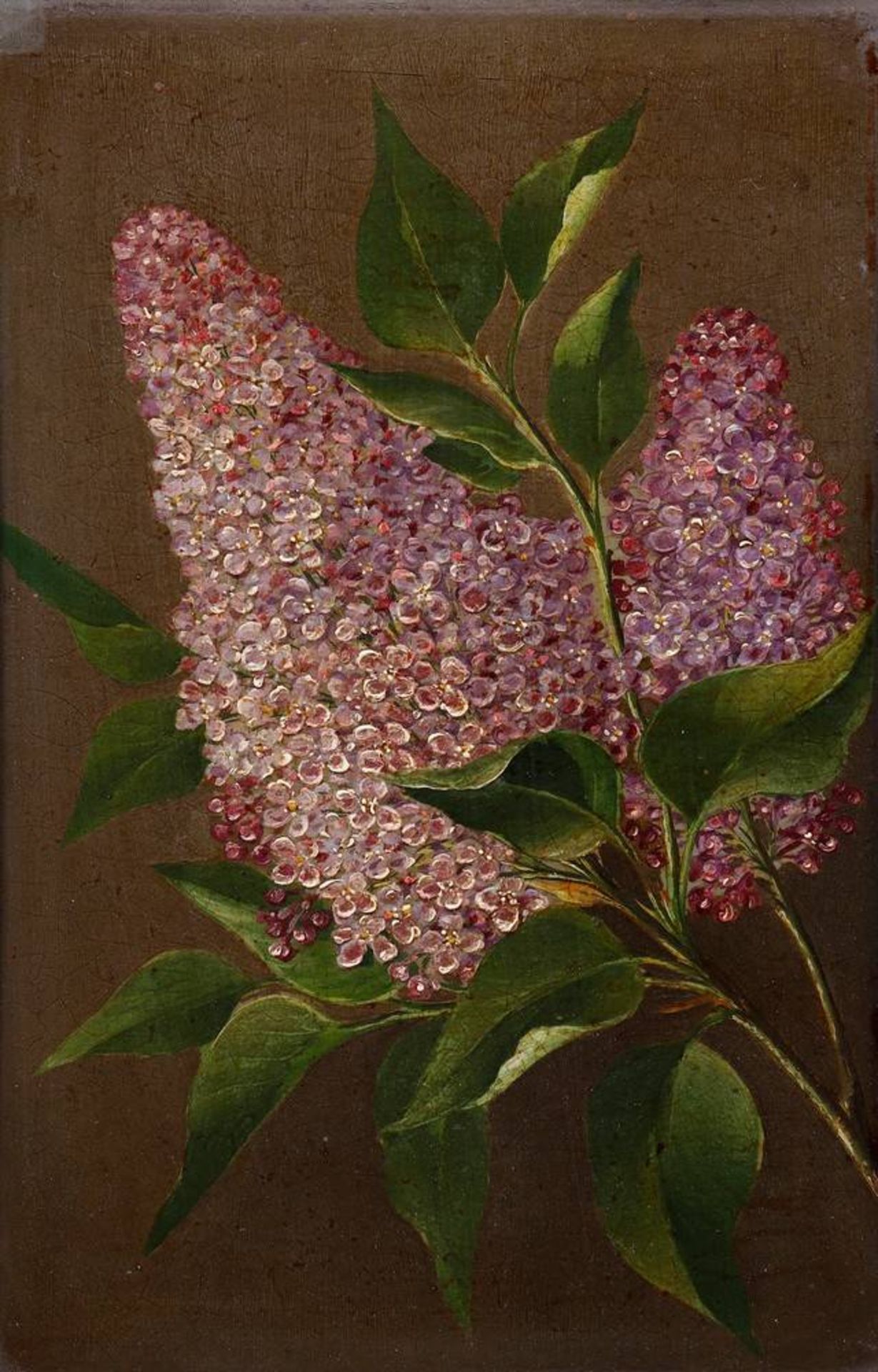 Violette FliederblüteAnonym, um 1910, Öl auf Papier, unsign., ca. 15x22,5cm (Bildausschnitt), Rahmen - Bild 2 aus 3