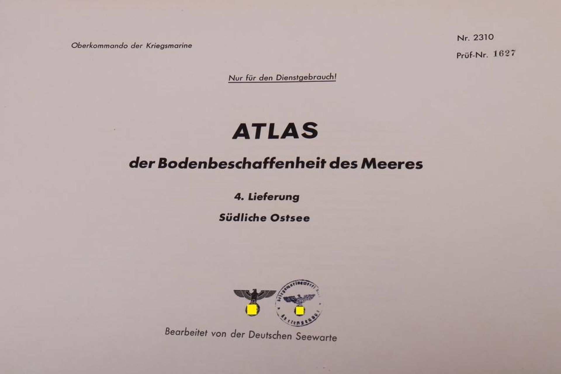 Konvolut Marinekarten, 3. Reichbestehend aus: "OKM Atlas der Bodenbeschaffenheit des Meeres, - Bild 3 aus 8