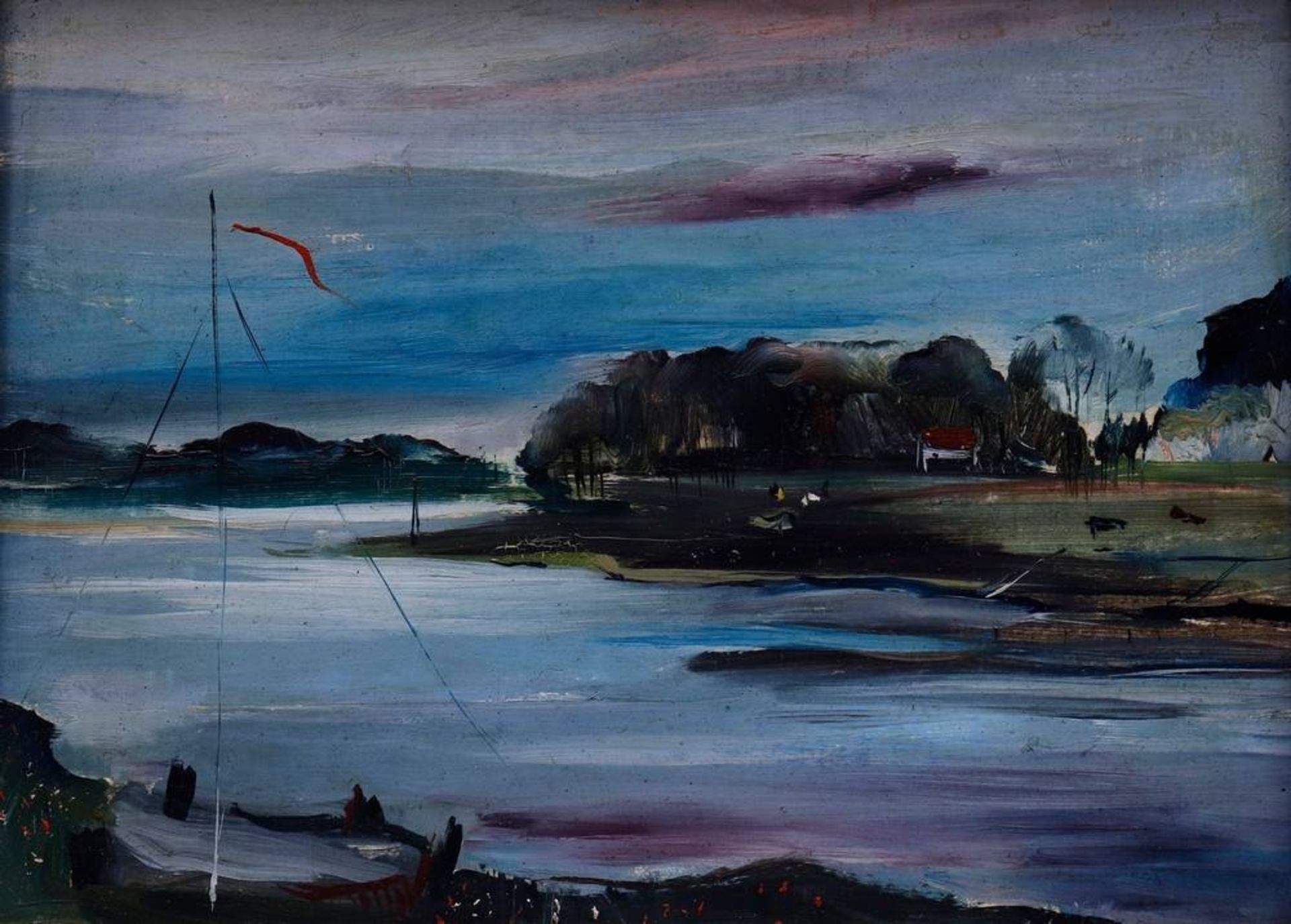 Horst Skodlerrak (1920 in Juknaičiai, Litauen - 2001 in Travemünde)"Landschaft bei Schwartau - An - Bild 2 aus 3