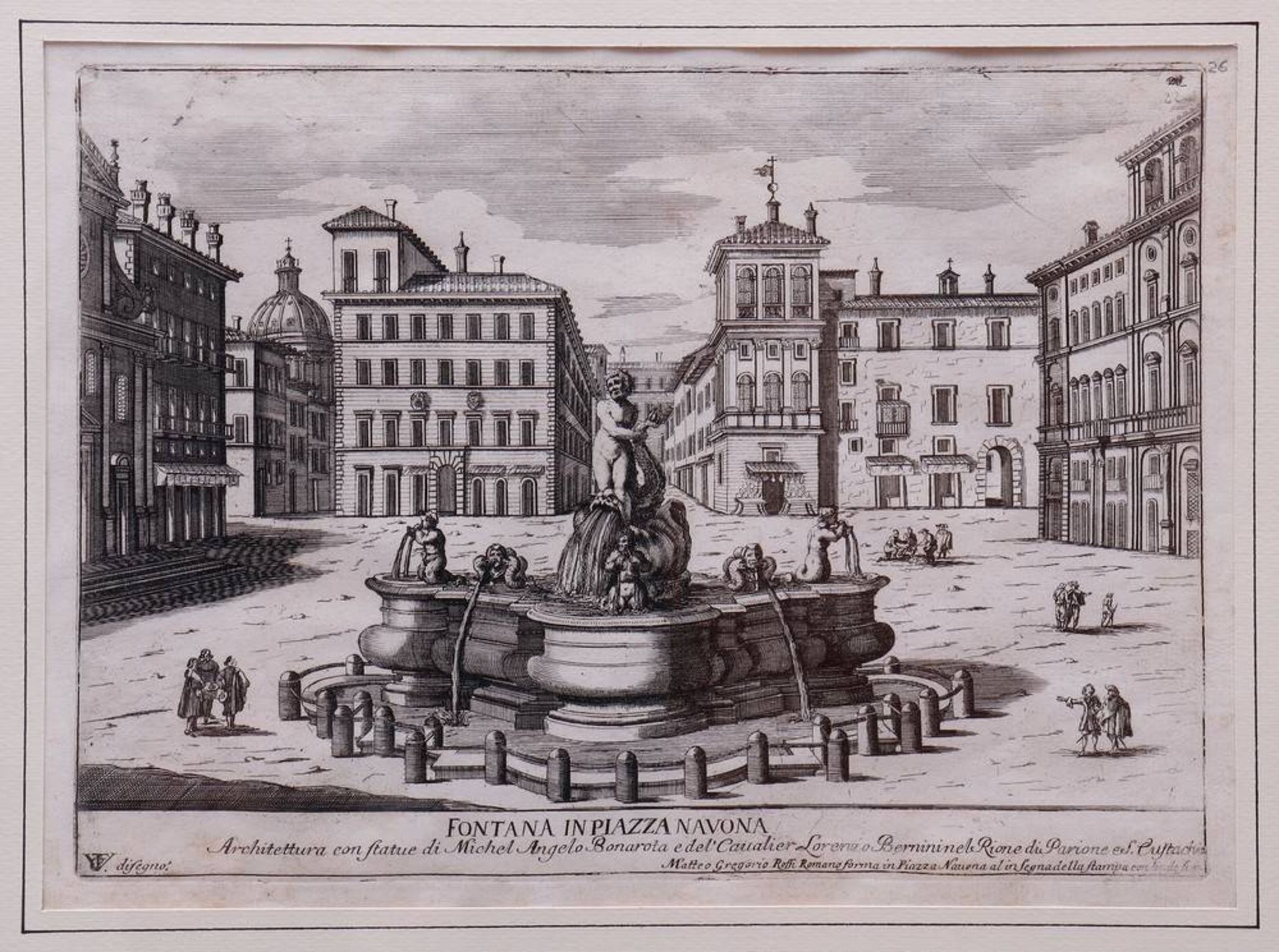 Giuseppe Tiburtio Vergelli (ital. Künstler d. 17. Jhdts.)"Fontana in Piazza Navona" in Rom, 1690, - Bild 2 aus 2