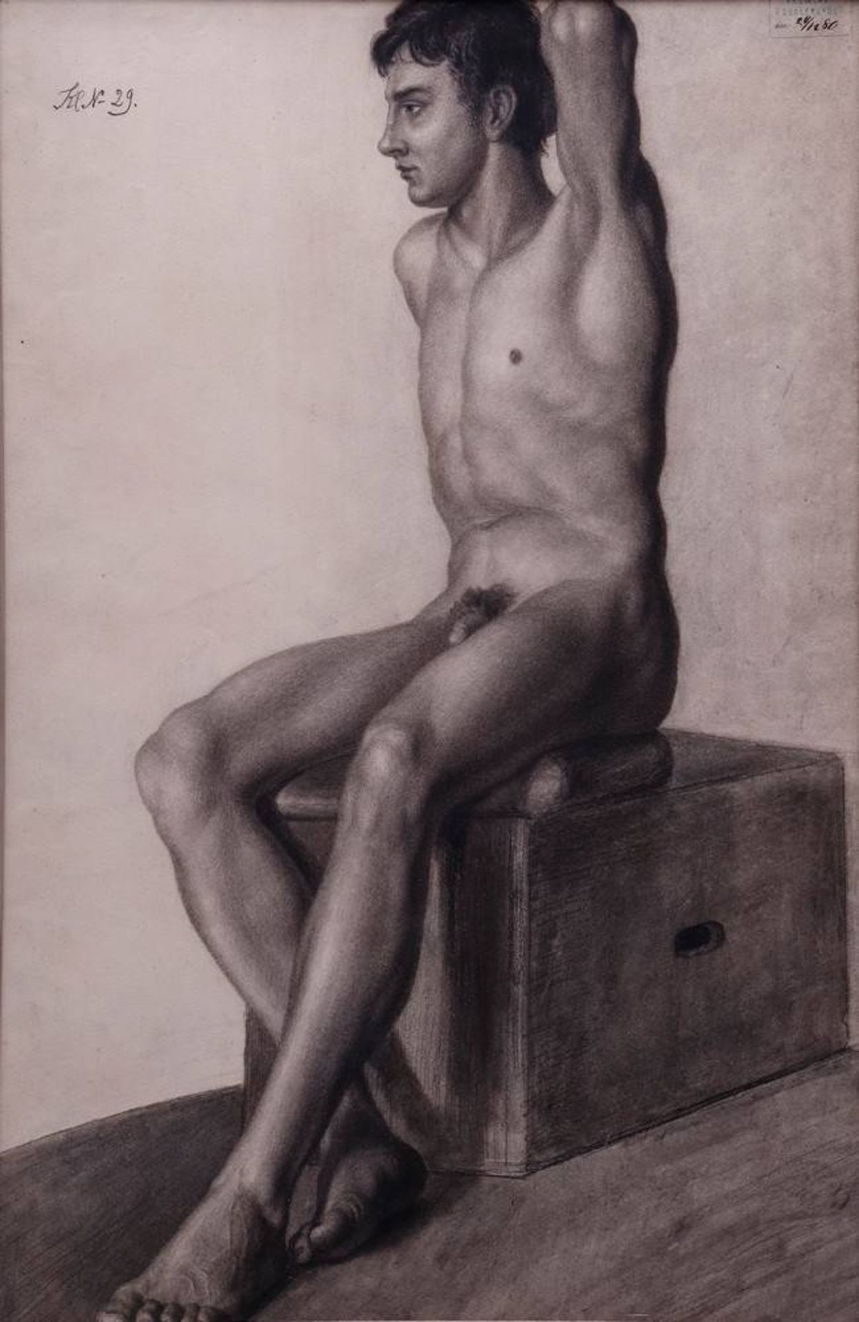 Johann Taklo (skandinavischer Künstler d. 19. Jhdts.)Sitzender Männerakt, Kohlezeichnung/Papier, - Bild 2 aus 4