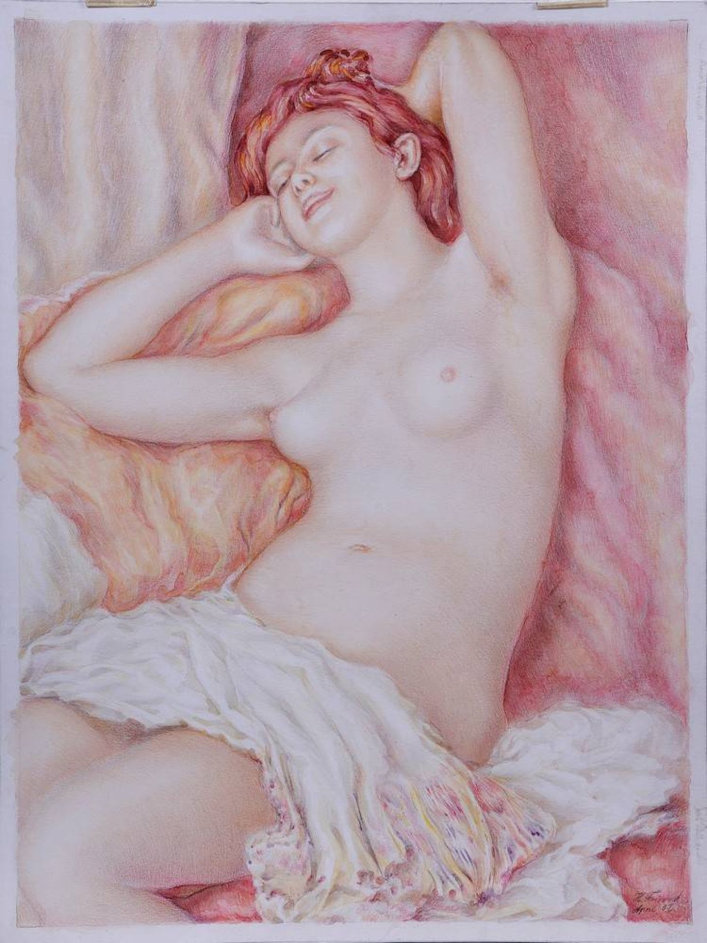 Helmut Friedeck (Lübecker Künstler)"La dormeuse" nach Pierre Auguste Renoir, Aquarell auf