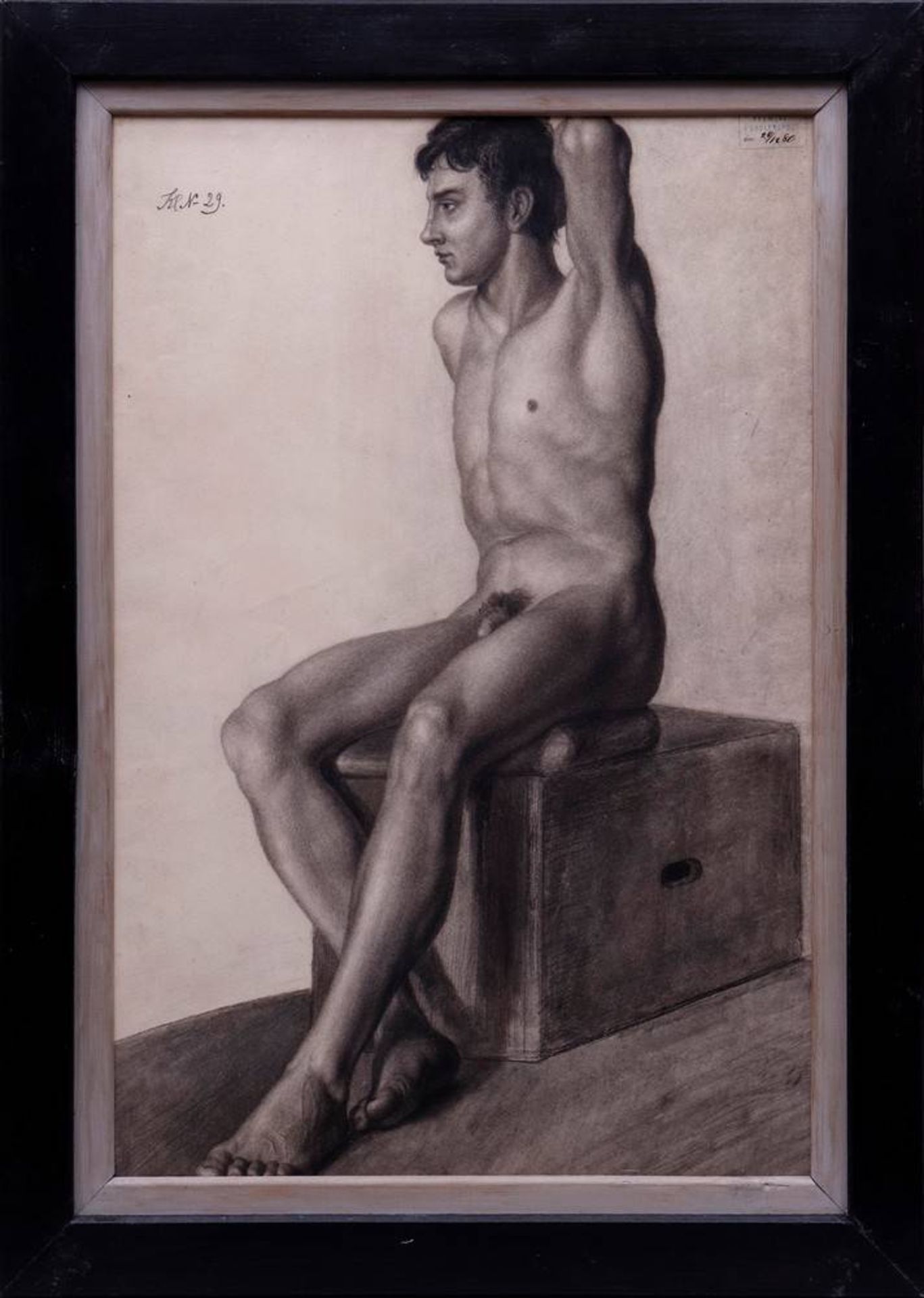 Johann Taklo (skandinavischer Künstler d. 19. Jhdts.)Sitzender Männerakt, Kohlezeichnung/Papier,