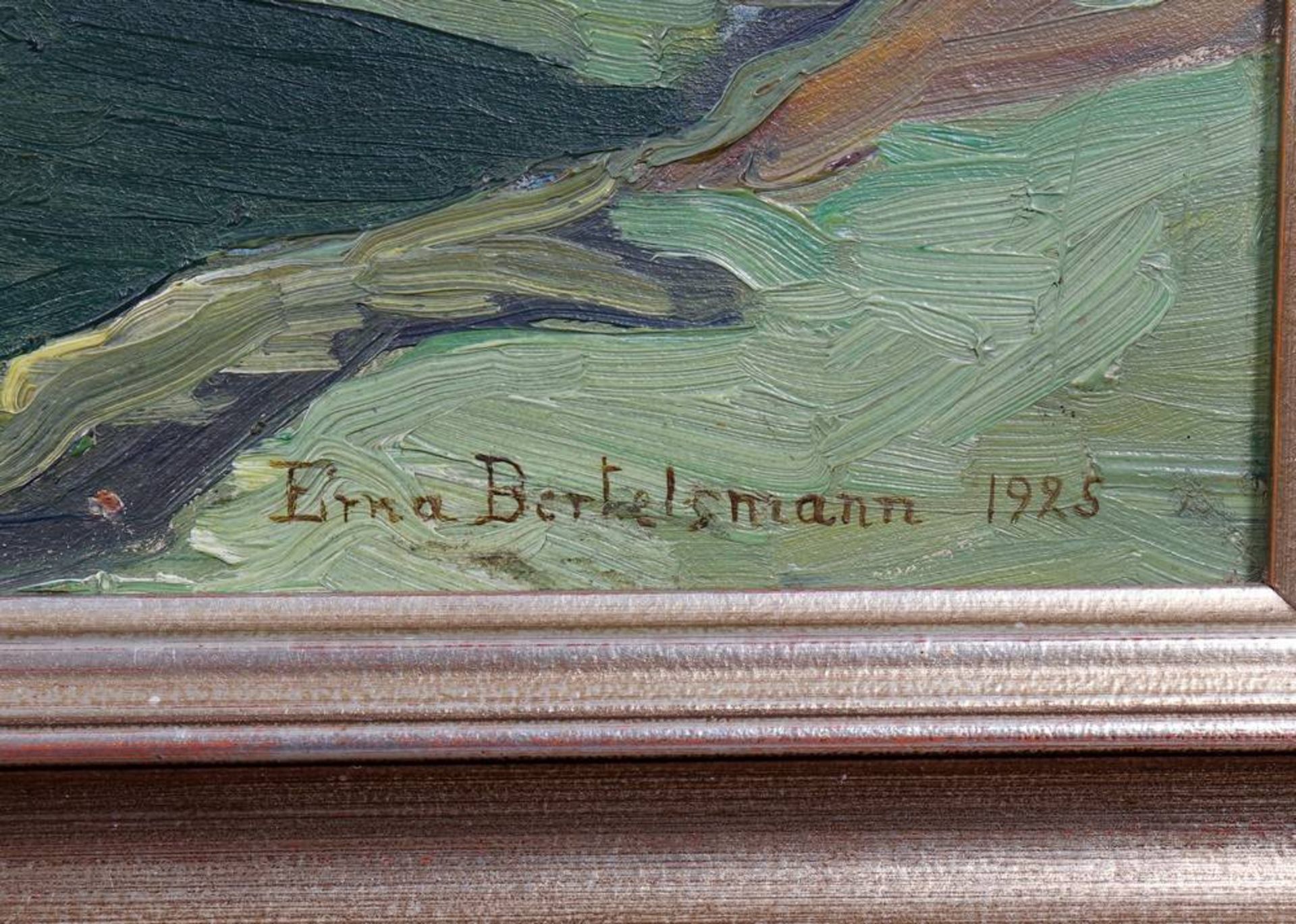 Erna Bertelsmann (geb. 1880, ab 1912 in Worpswede)"Sommertag", 1925, Öl auf Pappe, u.r. sign. u. - Bild 2 aus 2