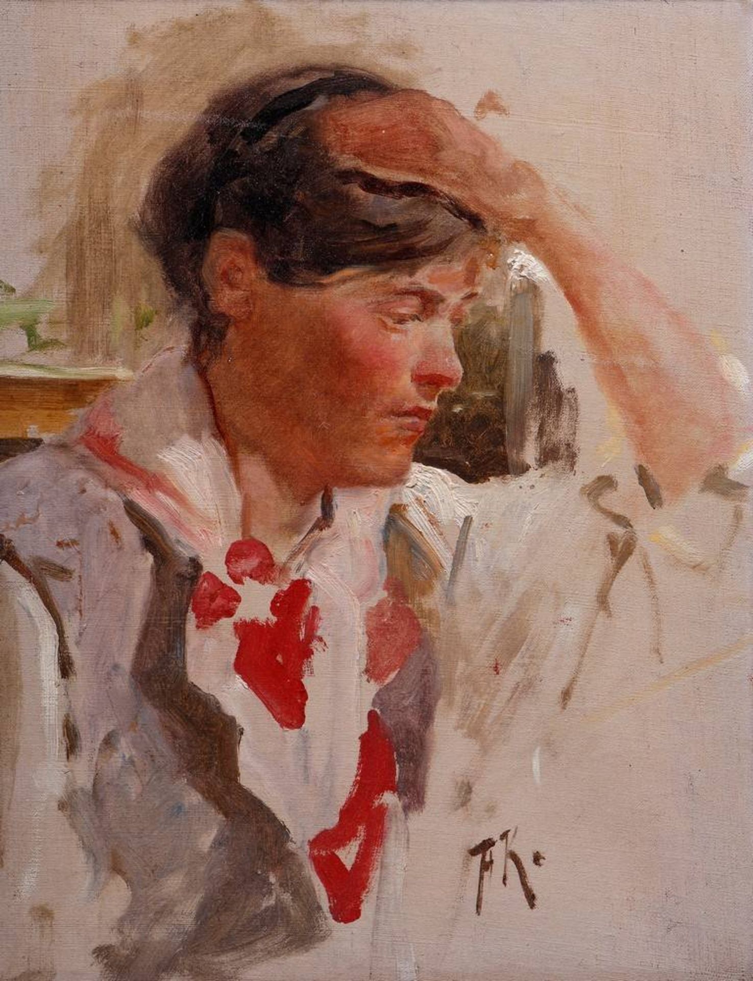 Friedrich Kallmorgen (1856 in Altona - 1924 in Grötzingen)Porträt(studie) einer Frau, Öl auf - Bild 2 aus 5